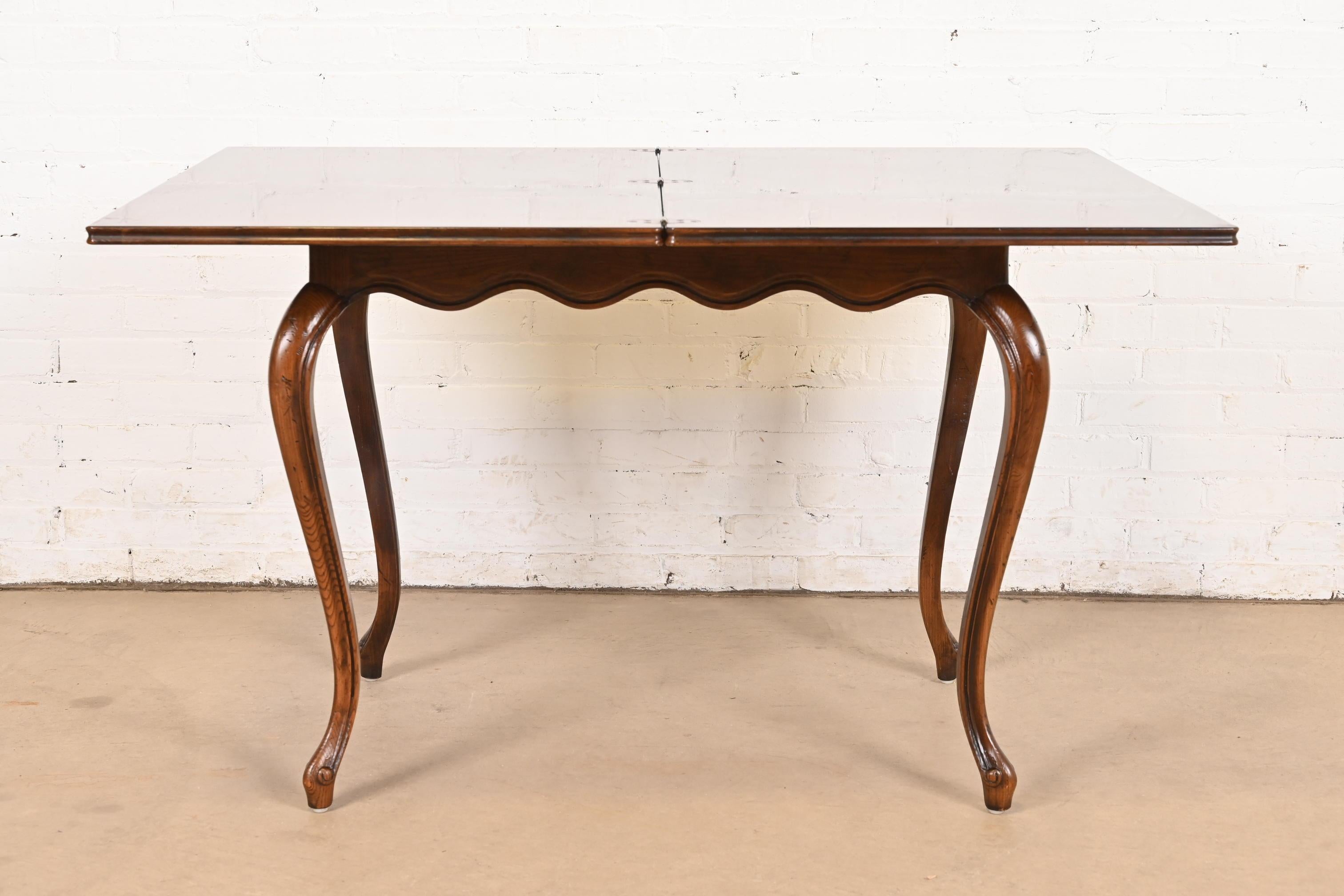 Henredon French Provincial Louis XV Oak Flip Top Console Game Table, Circa 1970s For Sale 4