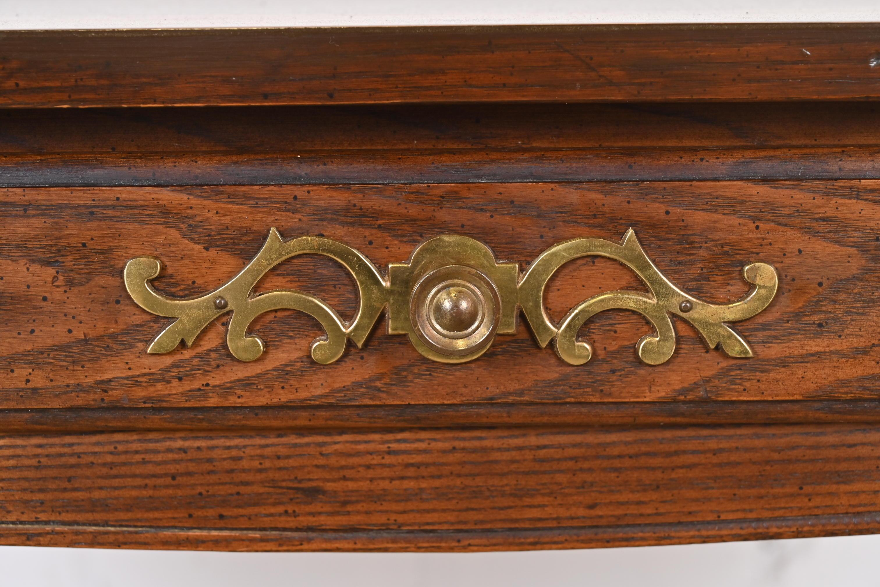 Henredon French Provincial Louis XV Oak Writing Desk For Sale 1