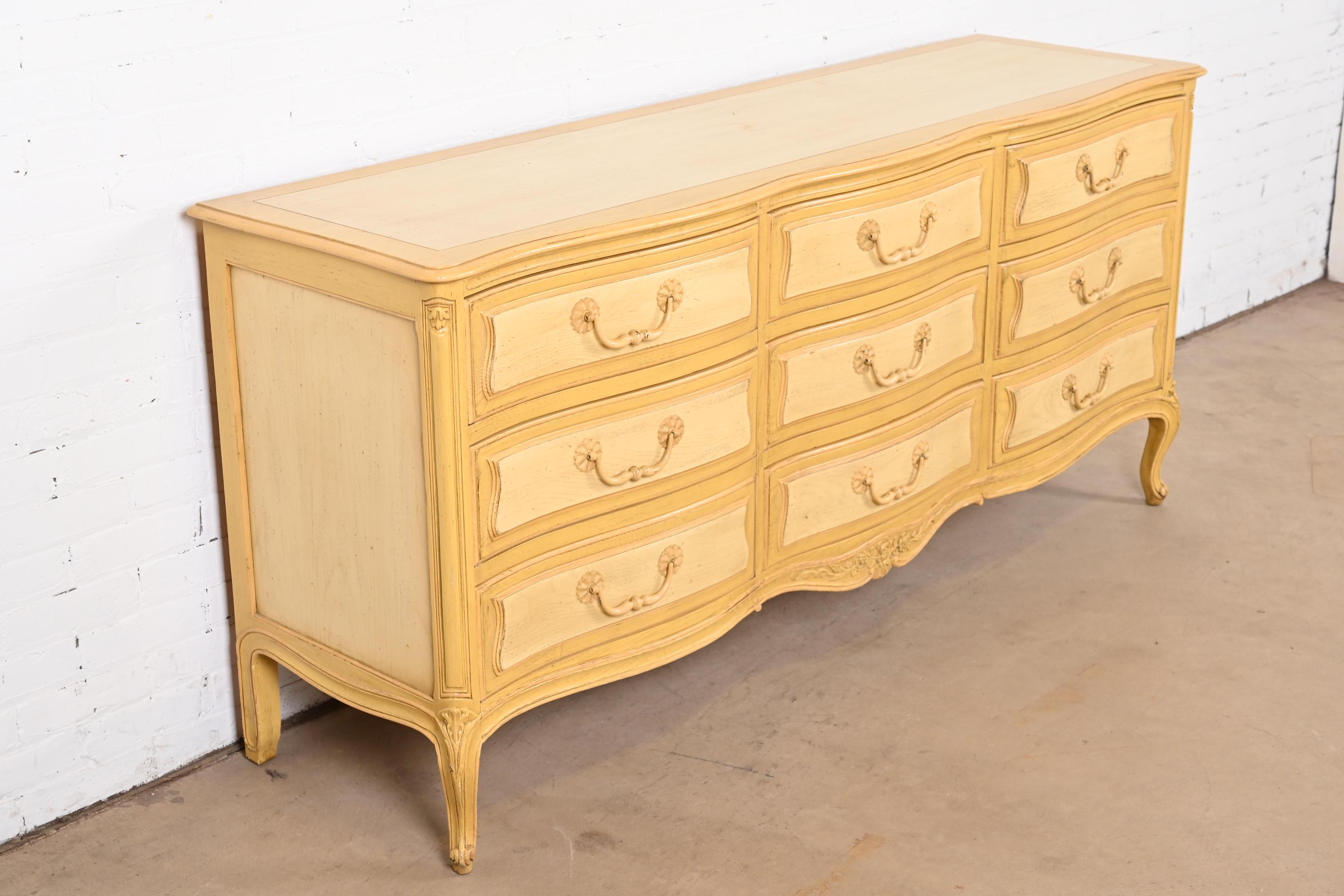 Brass Henredon French Provincial Louis XV Painted Dresser or Credenza, Circa 1960s For Sale