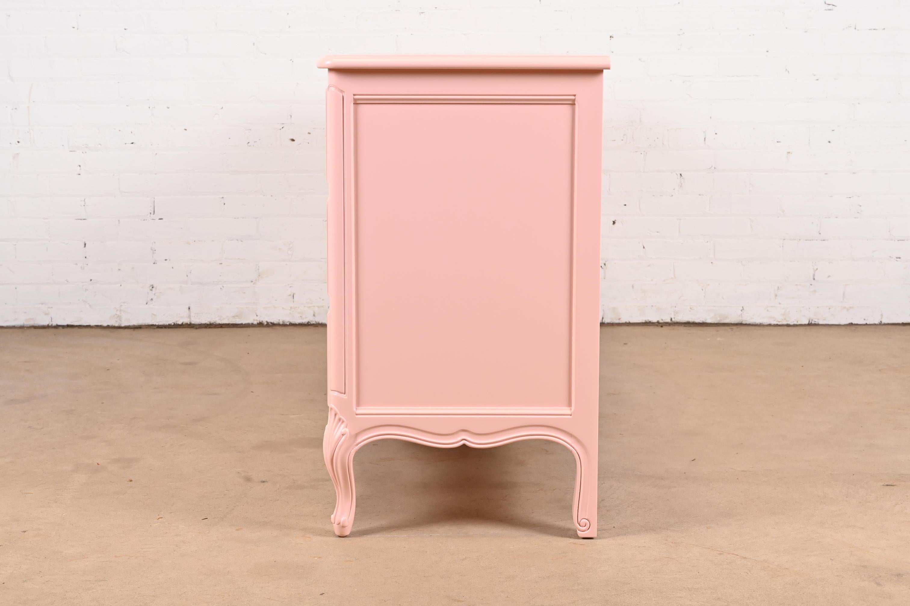 Henredon French Provincial Louis XV Pink Lacquered Dresser, Newly Refinished For Sale 8
