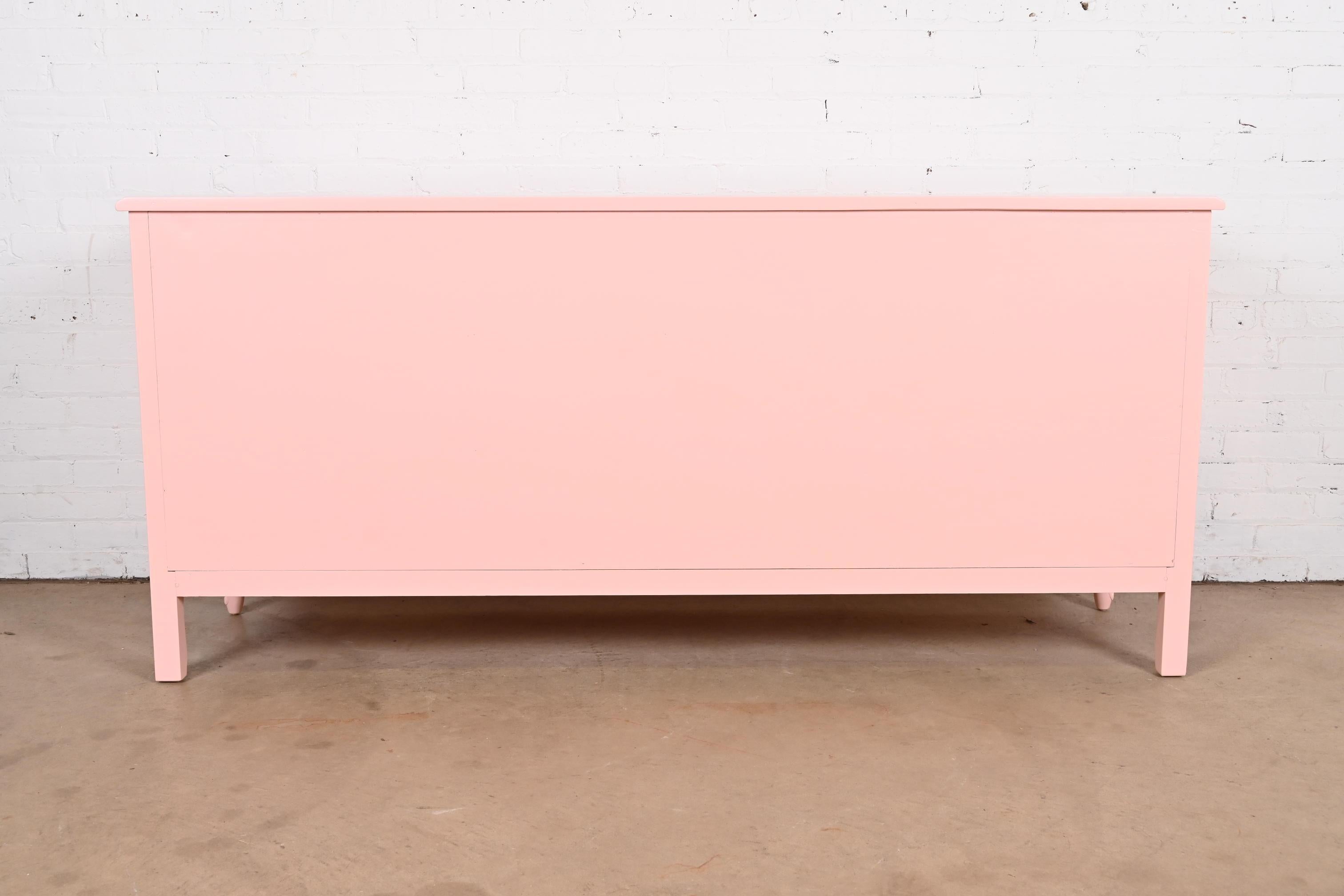 Henredon French Provincial Louis XV Pink Lacquered Dresser, Newly Refinished For Sale 9