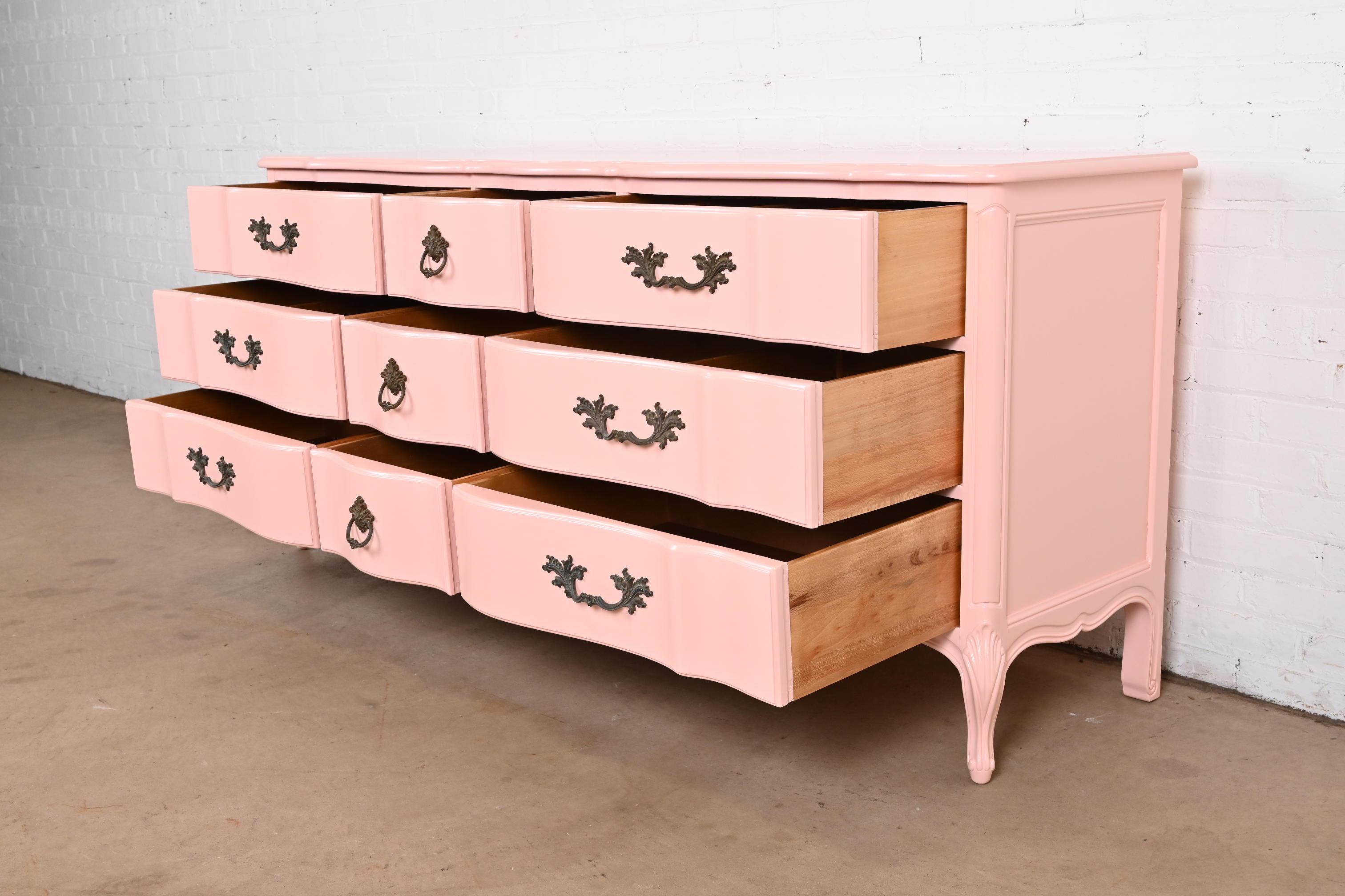 Henredon French Provincial Louis XV Pink Lacquered Dresser, Newly Refinished For Sale 2