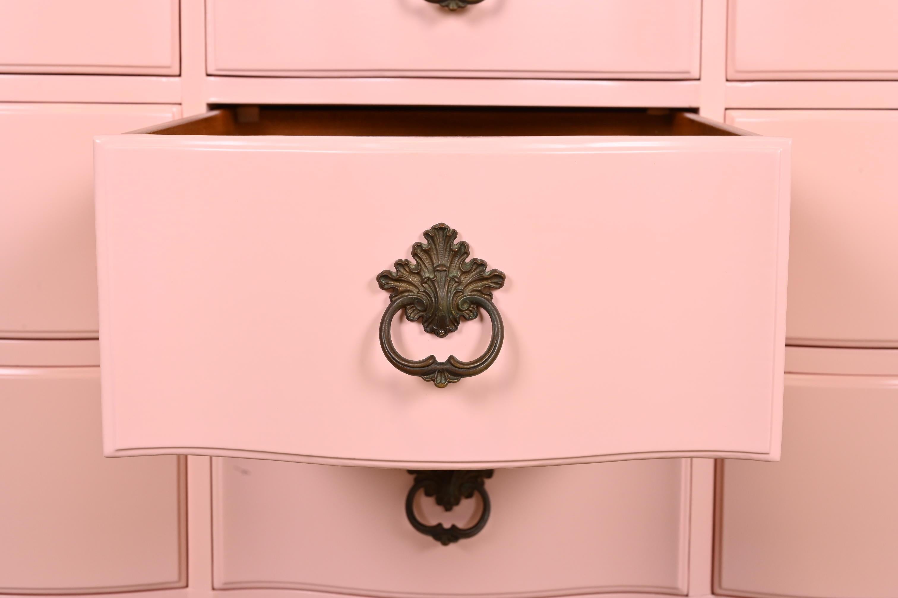 Henredon French Provincial Louis XV Pink Lacquered Dresser, Newly Refinished For Sale 3