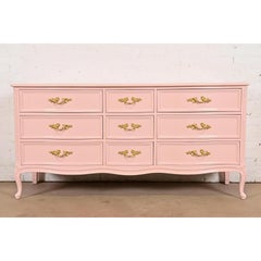 Henredon French Provincial Louis XV Pink Lacquered Triple Dresser, Refinished