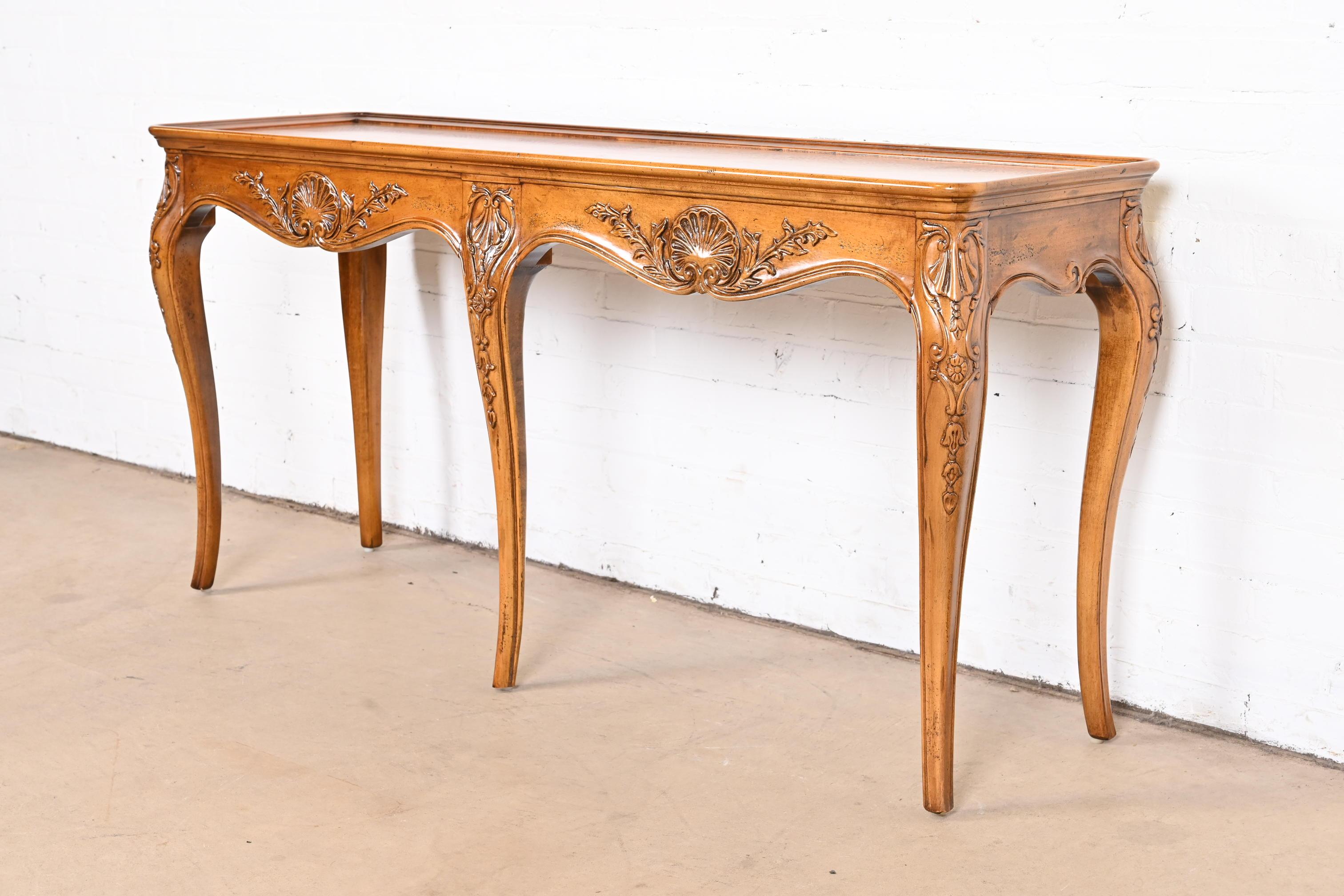 American Henredon French Provincial Louis XV Walnut Console or Sofa Table, Refinished
