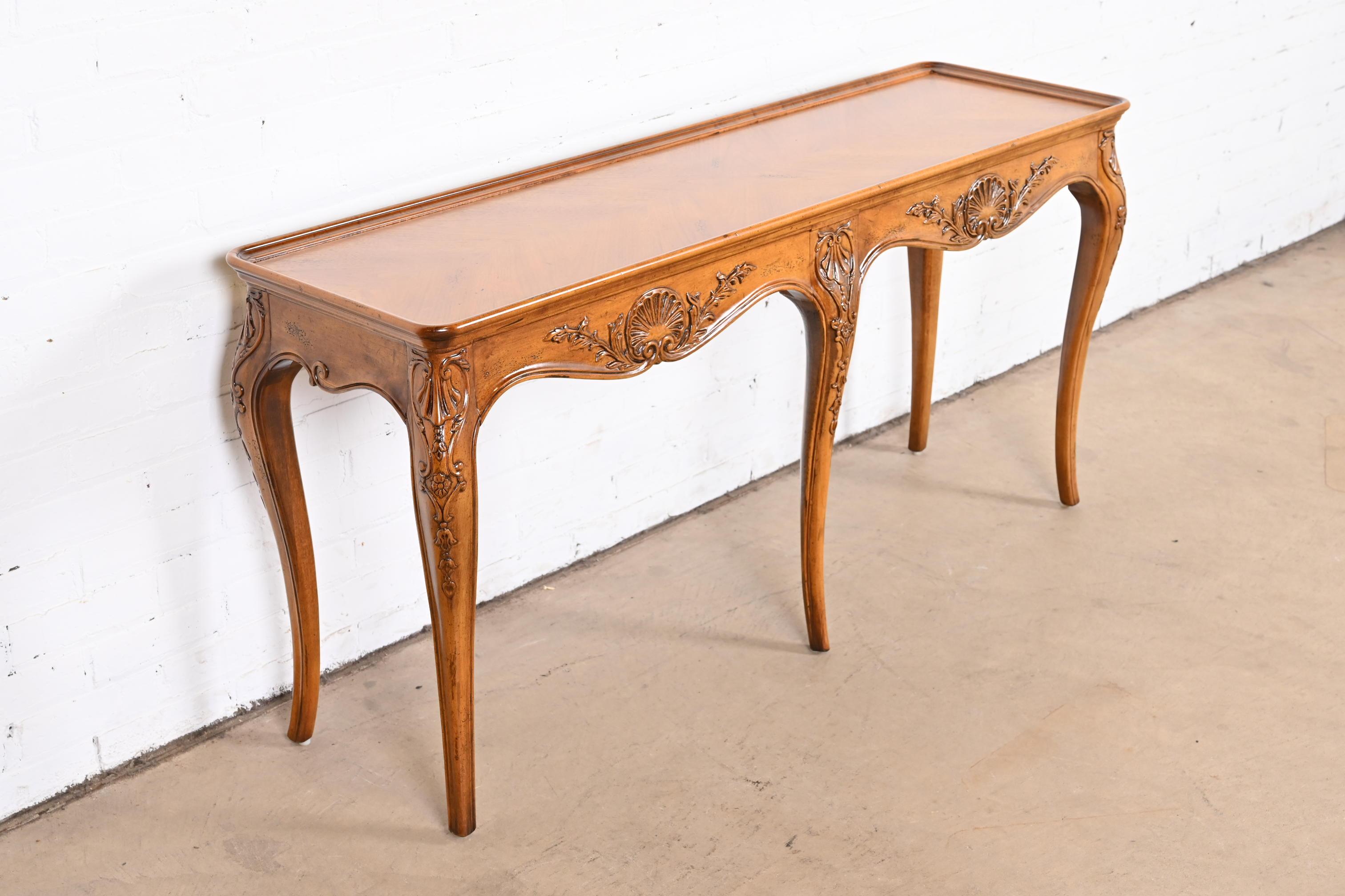 20th Century Henredon French Provincial Louis XV Walnut Console or Sofa Table, Refinished
