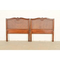 Henredon French Provincial Louis XV Walnut Twin Size Headboards, Pair