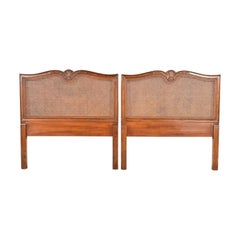 Henredon French Provincial Louis XV Walnut Twin Size Headboards, Pair