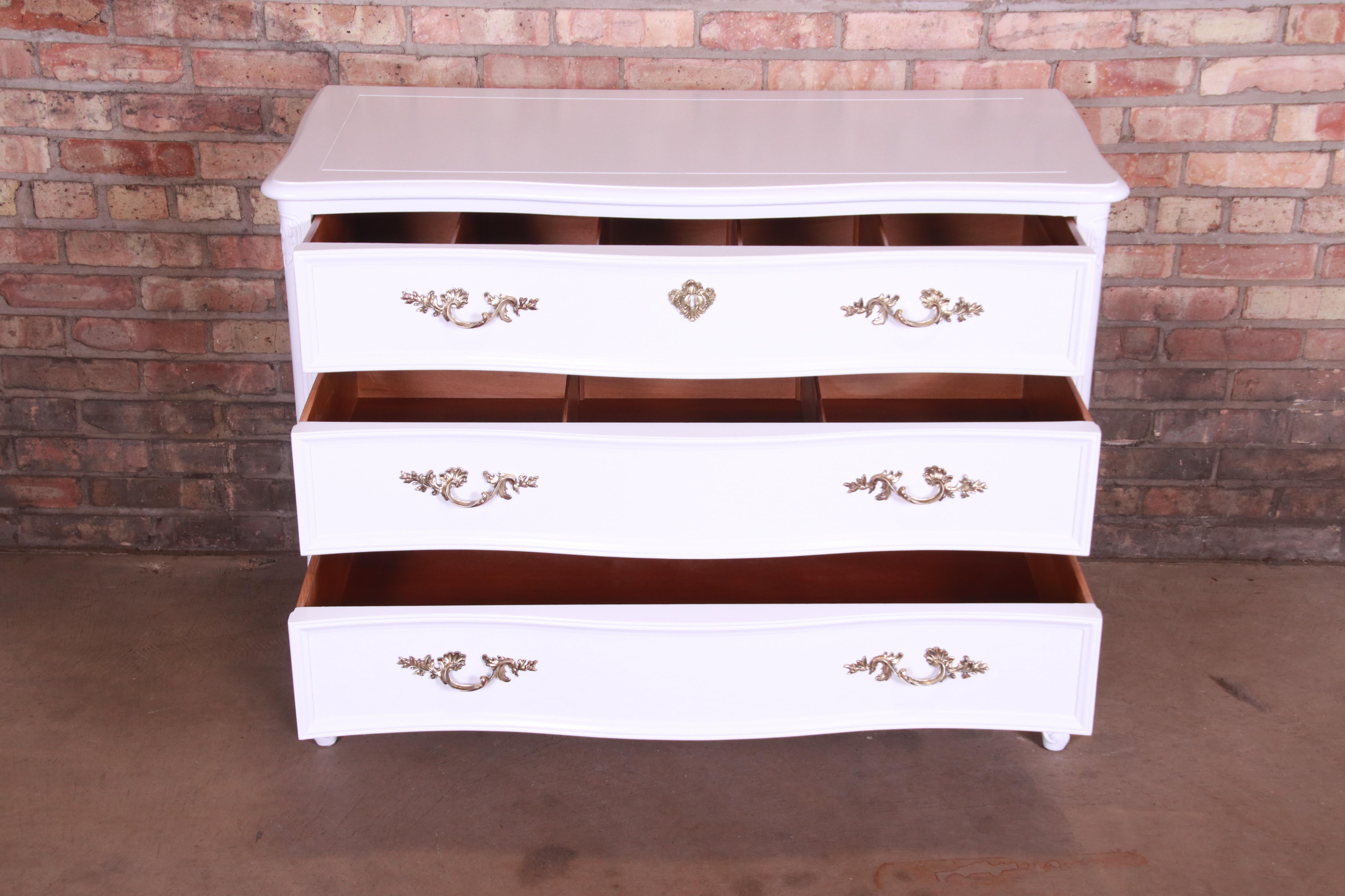 20th Century Henredon French Provincial Louis XV White Lacquered Chest of Drawers, Refinished