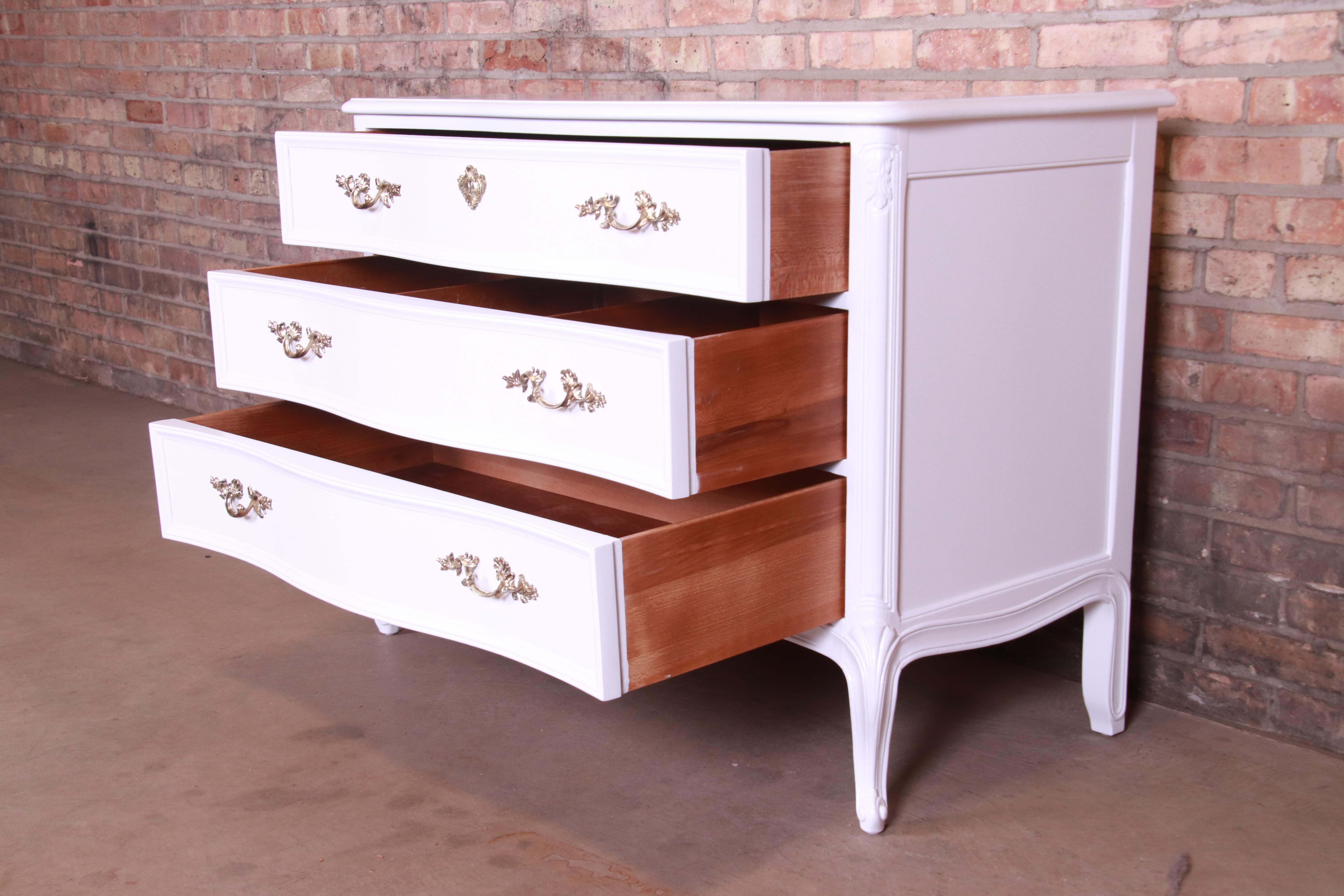 Henredon French Provincial Louis XV White Lacquered Chest of Drawers, Refinished 1