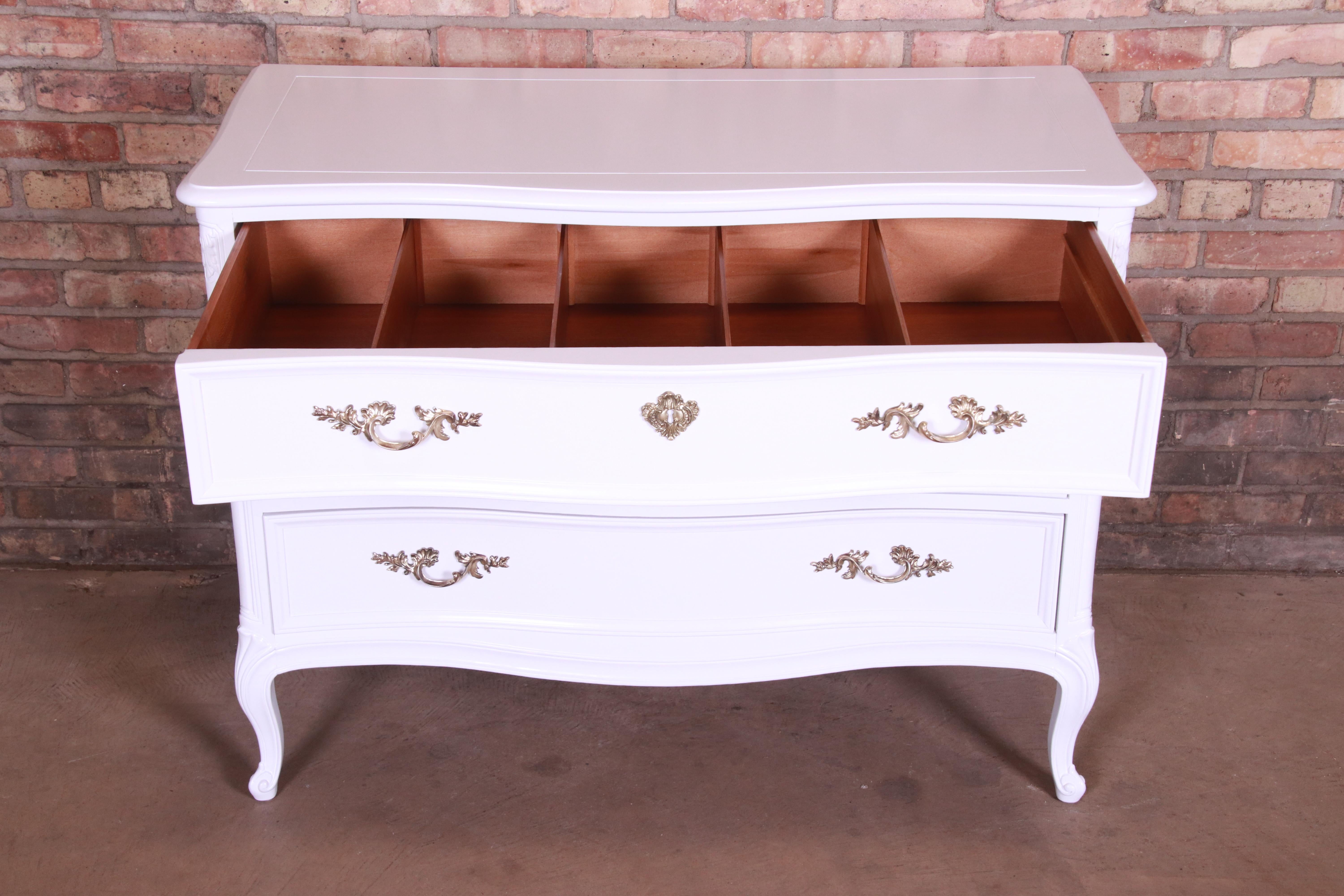 Henredon French Provincial Louis XV White Lacquered Chest of Drawers, Refinished 2