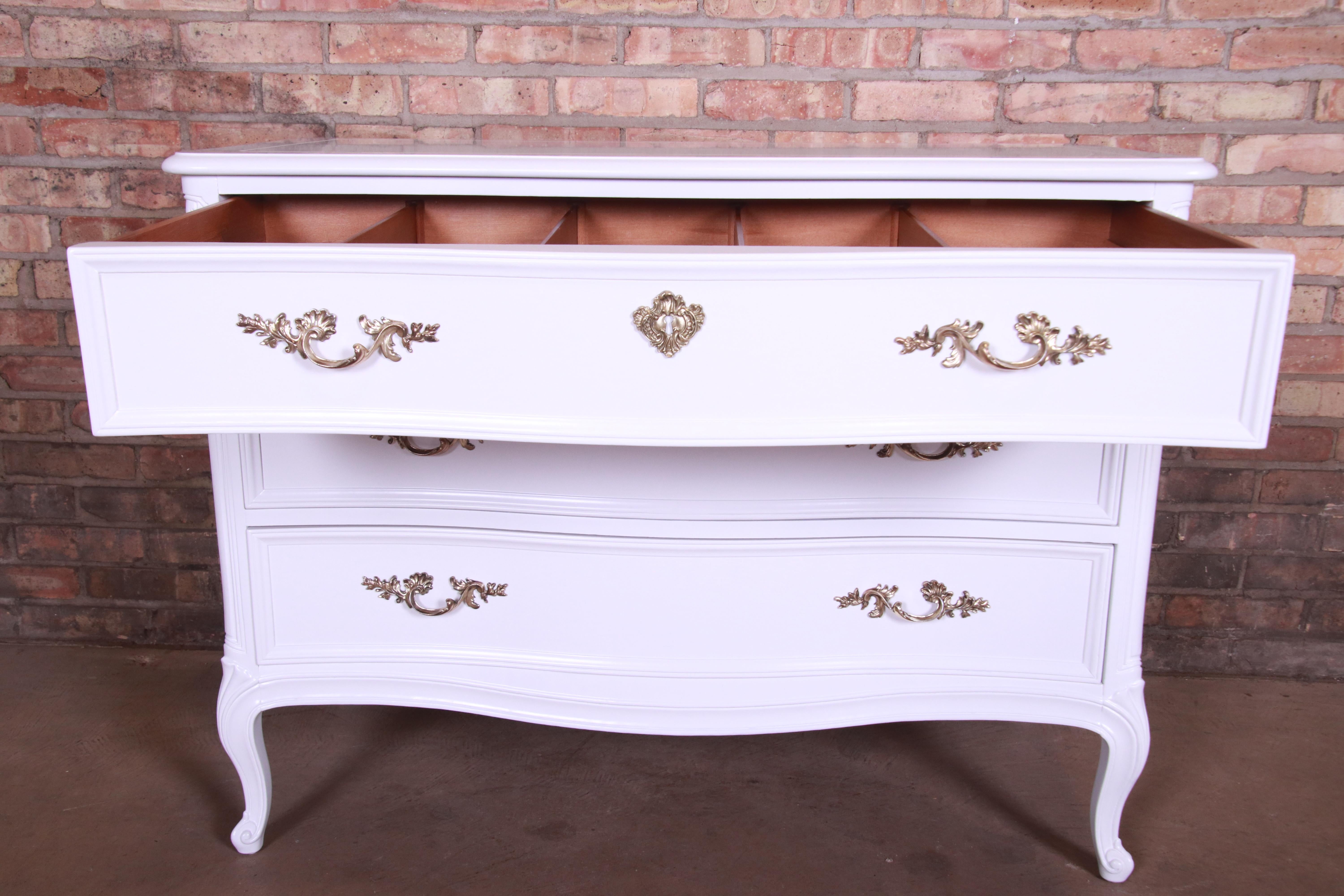Henredon French Provincial Louis XV White Lacquered Chest of Drawers, Refinished 3