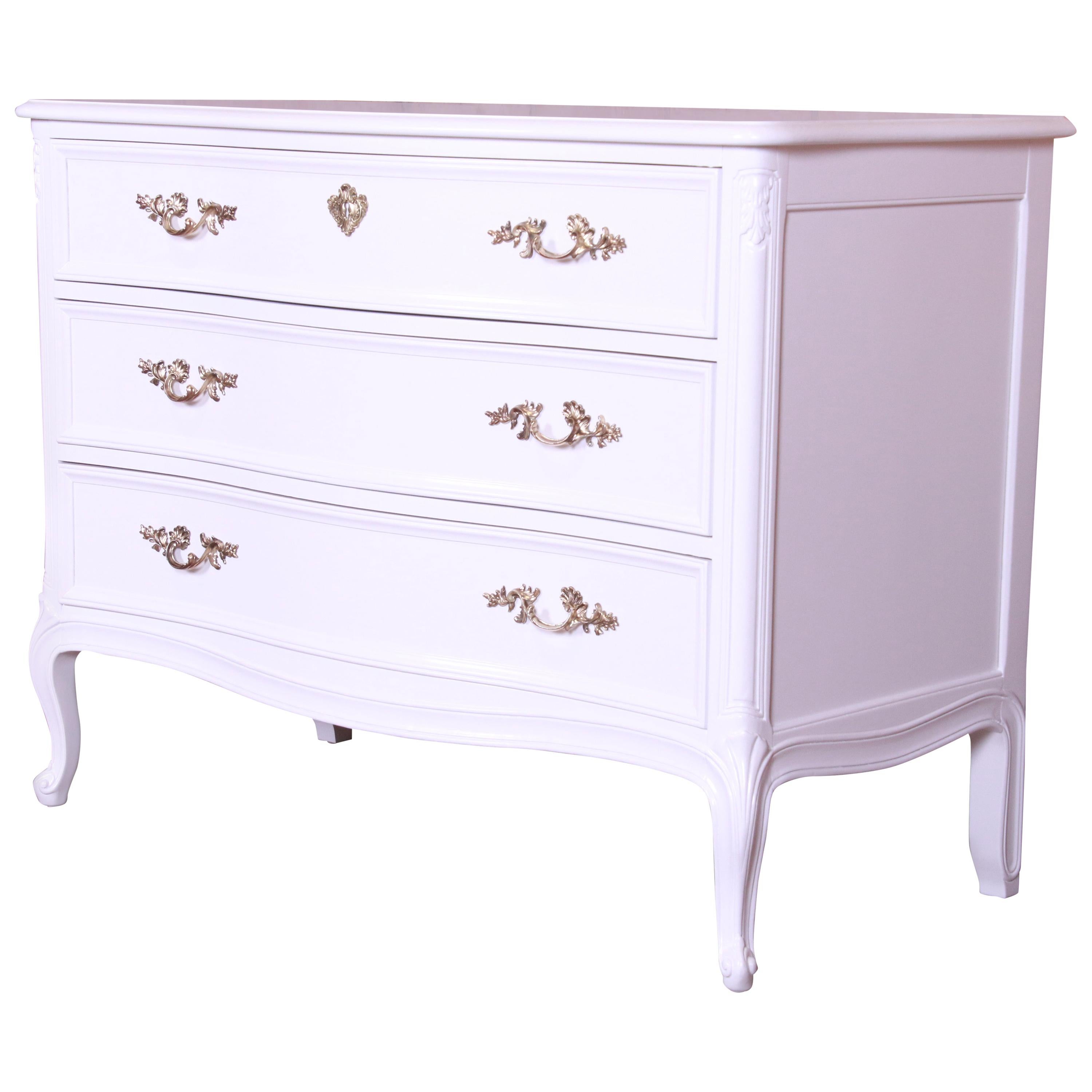 Henredon French Provincial Louis XV White Lacquered Chest of Drawers, Refinished