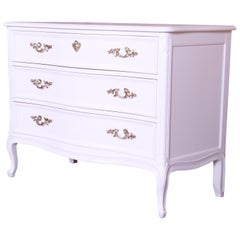 Henredon French Provincial Louis XV White Lacquered Chest of Drawers, Refinished