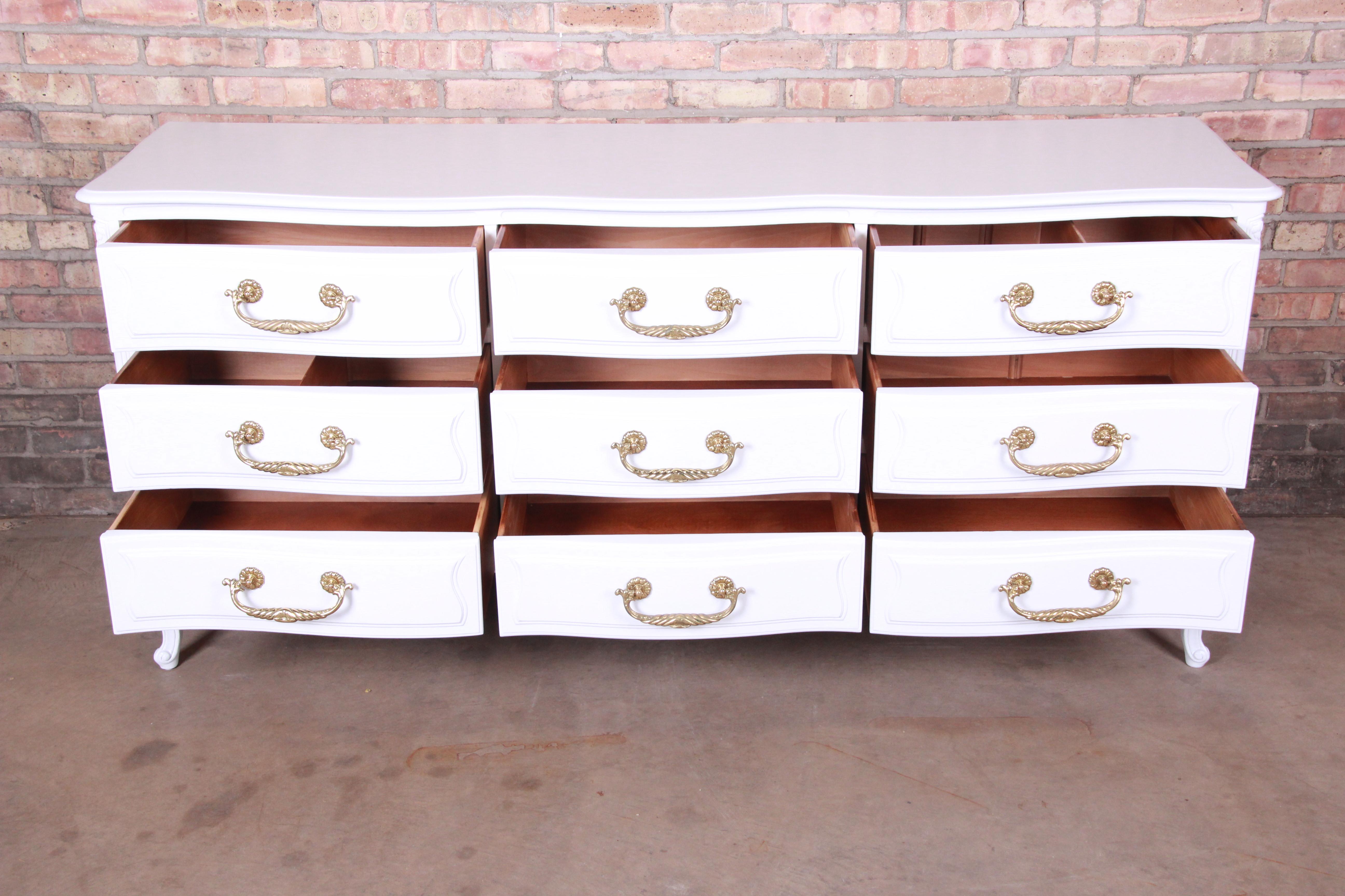 20th Century Henredon French Provincial Louis XV White Lacquered Dresser, Newly Refinished