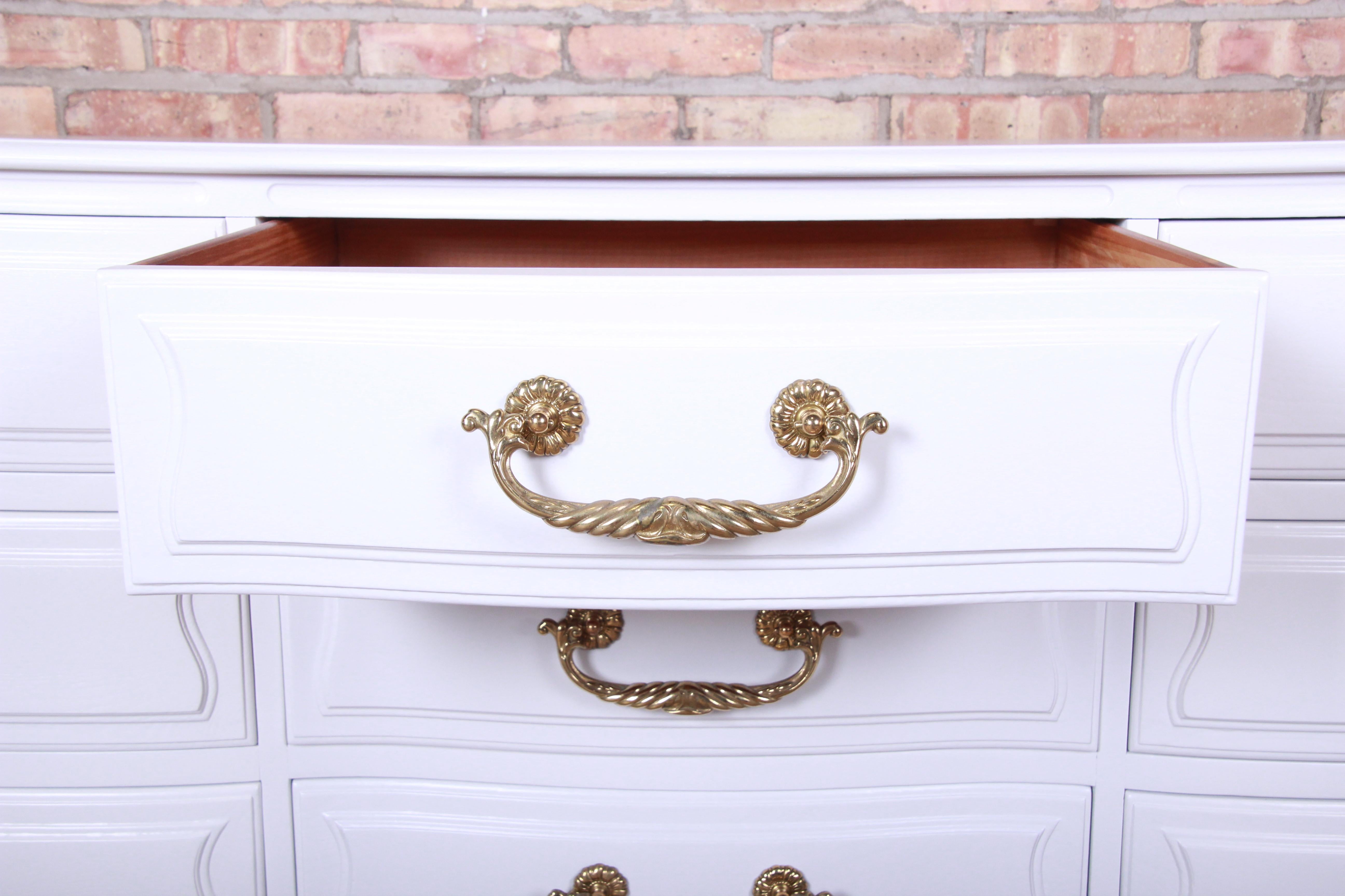 Henredon French Provincial Louis XV White Lacquered Dresser, Newly Refinished 1