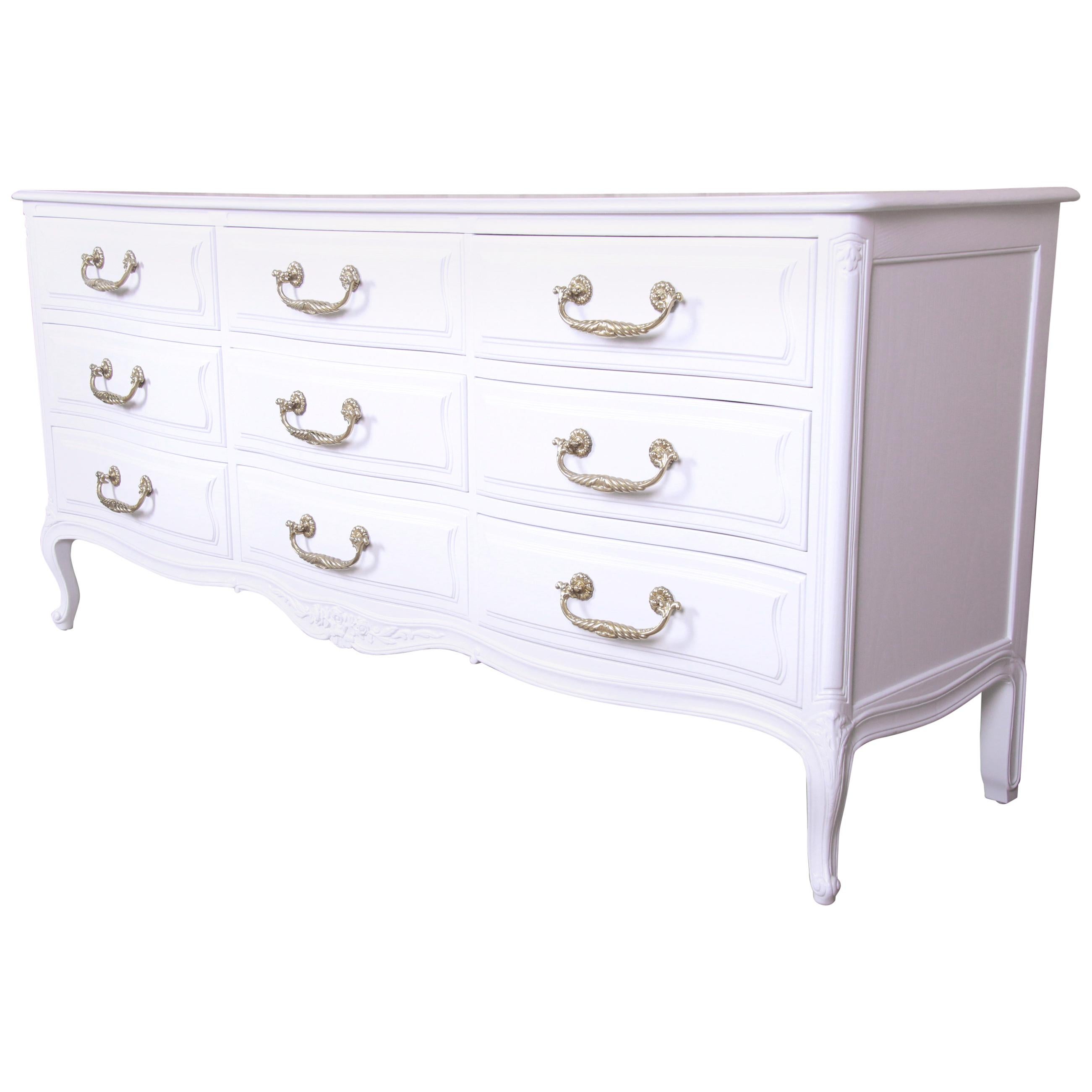 Henredon French Provincial Louis XV White Lacquered Dresser, Newly Refinished