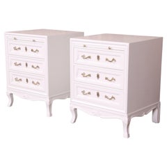 Henredon French Provincial Louis XV White Lacquered Nightstands, Refinished