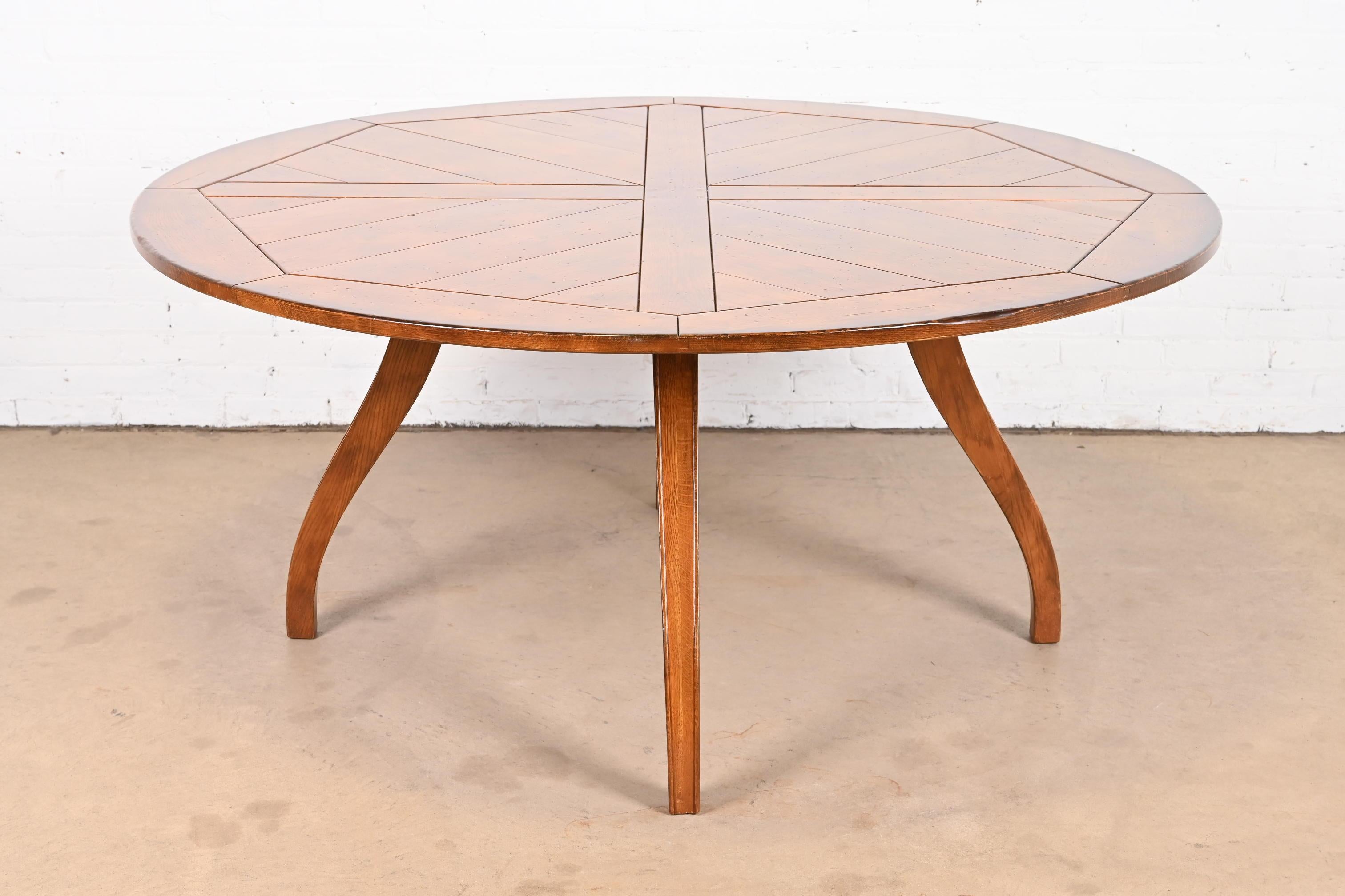 20th Century Henredon French Provincial Rustic Oak Farmhouse Round Dining Table, Restored