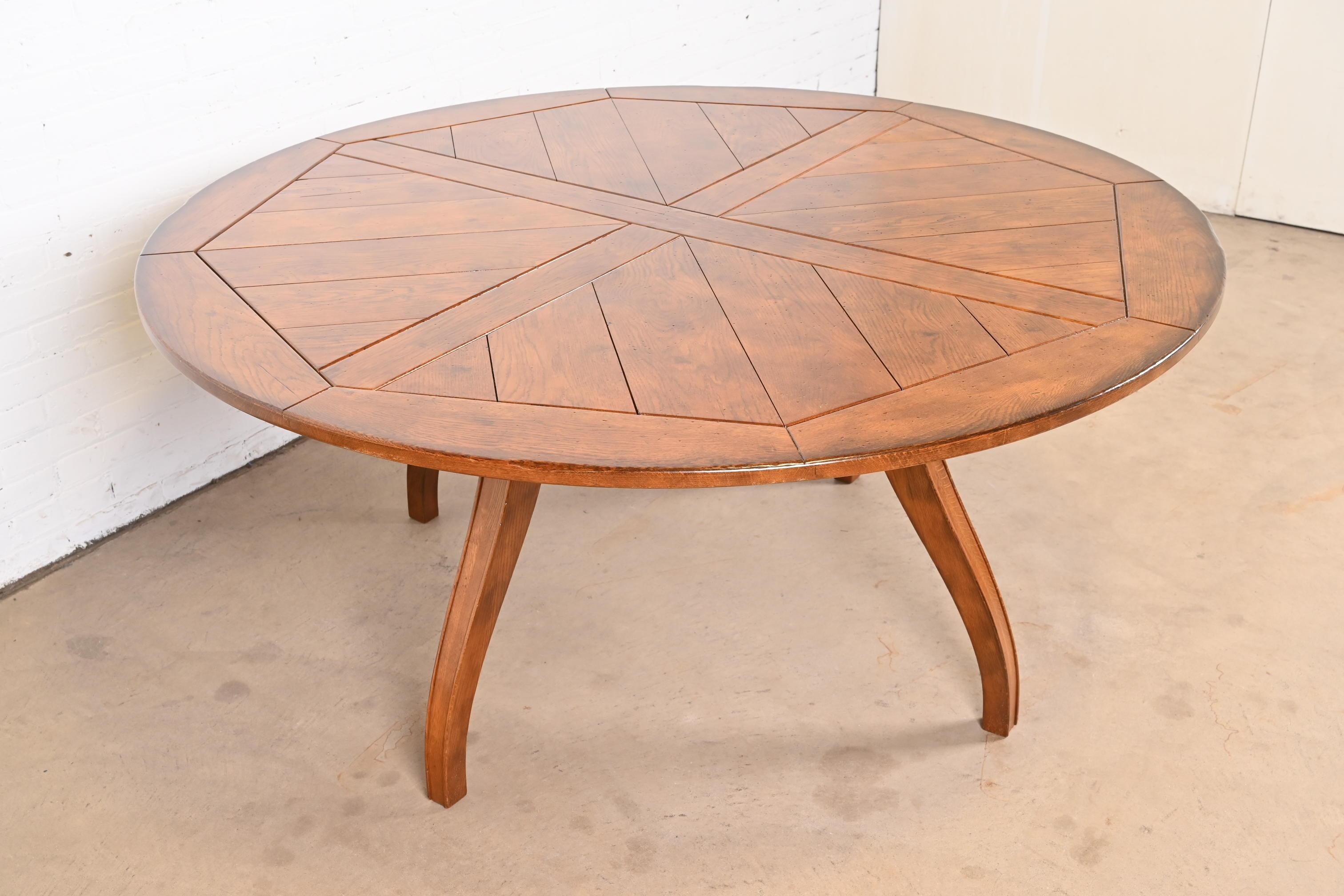 Henredon French Provincial Rustic Oak Farmhouse Round Dining Table, Restored 3