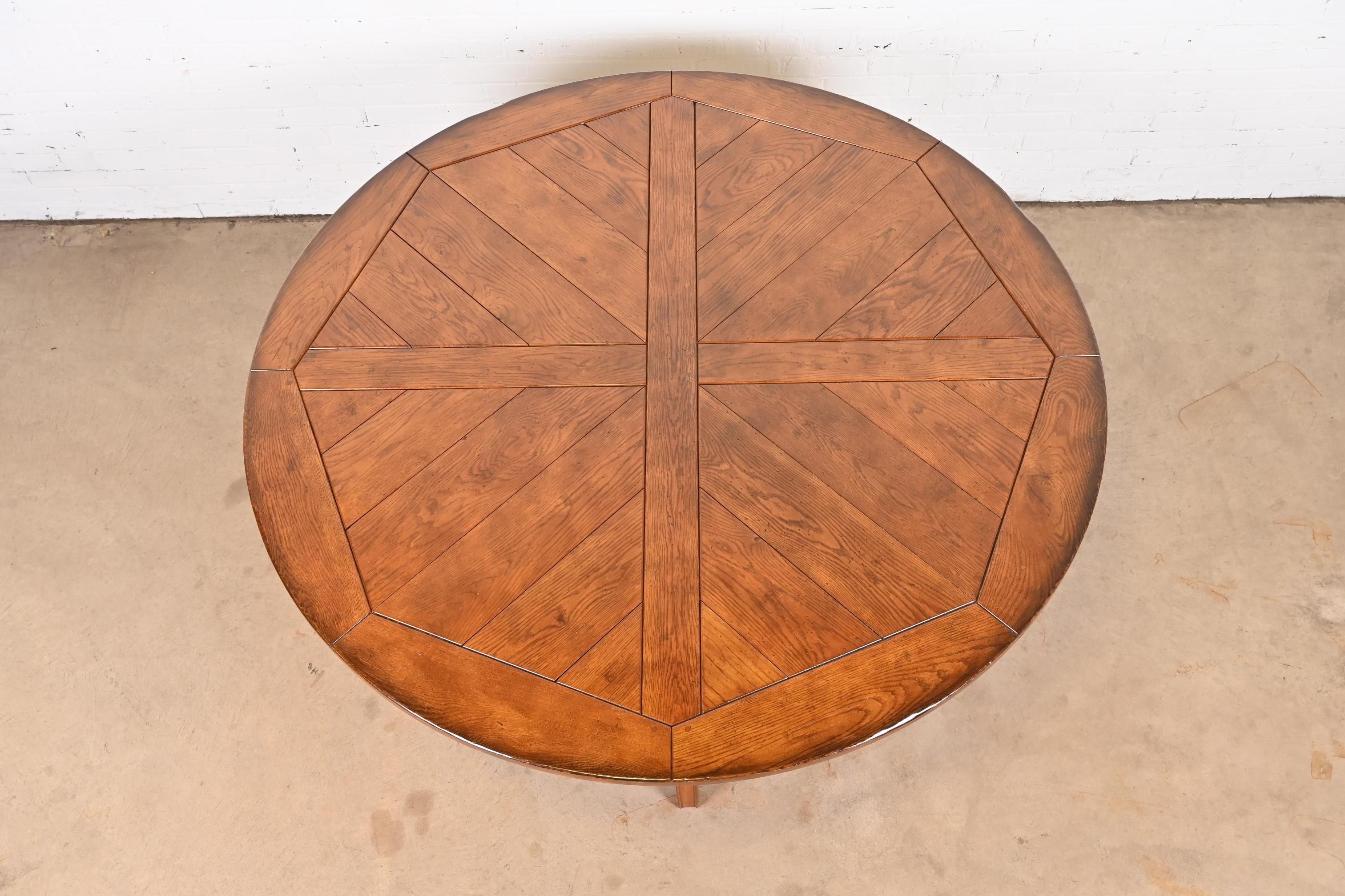 Henredon French Provincial Rustic Oak Farmhouse Round Dining Table, Restored 4