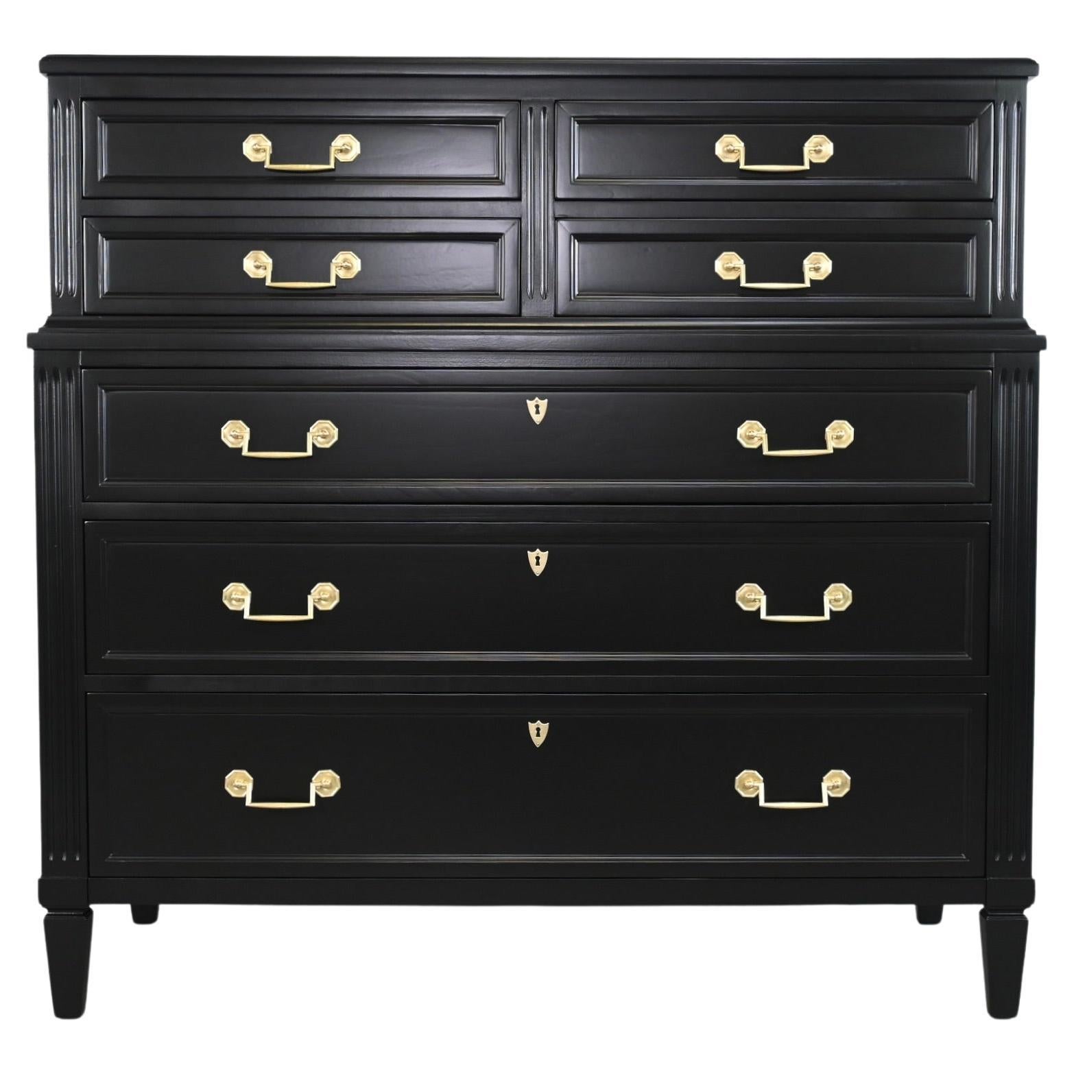 Kindel Furniture French Regency Cherry Wood Highboy Dresser, Newly