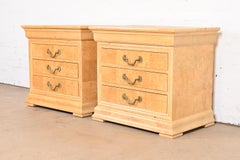Henredon French Regency Charles X Burl Wood Bedside Chests, Pair