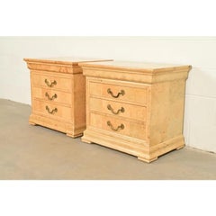 Henredon French Regency Charles X Burl Wood Bedside Chests, Pair