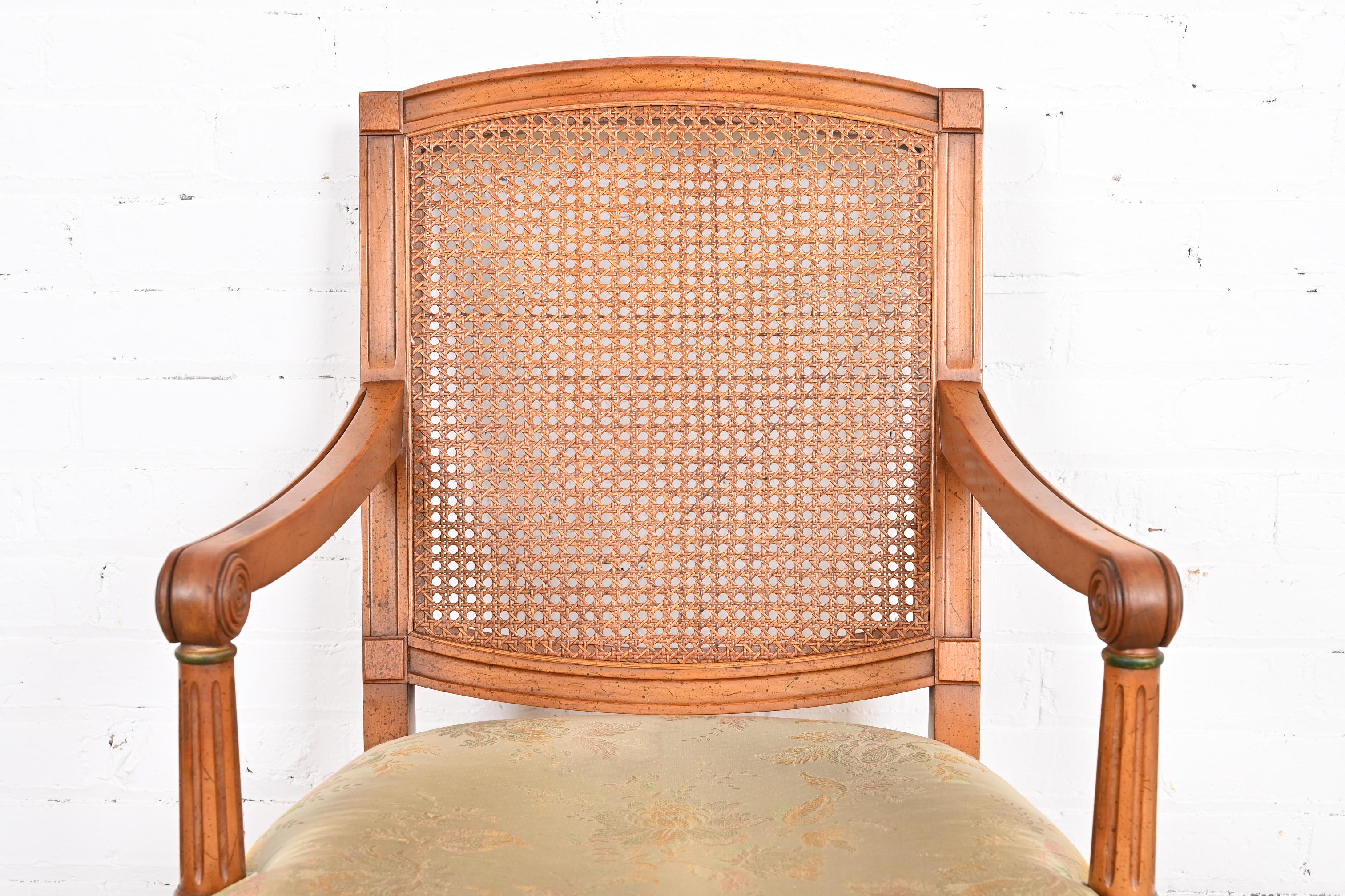 Henredon French Regency Louis XVI Carved Cherry Wood Cane Back Armchair, 1960s In Good Condition For Sale In South Bend, IN