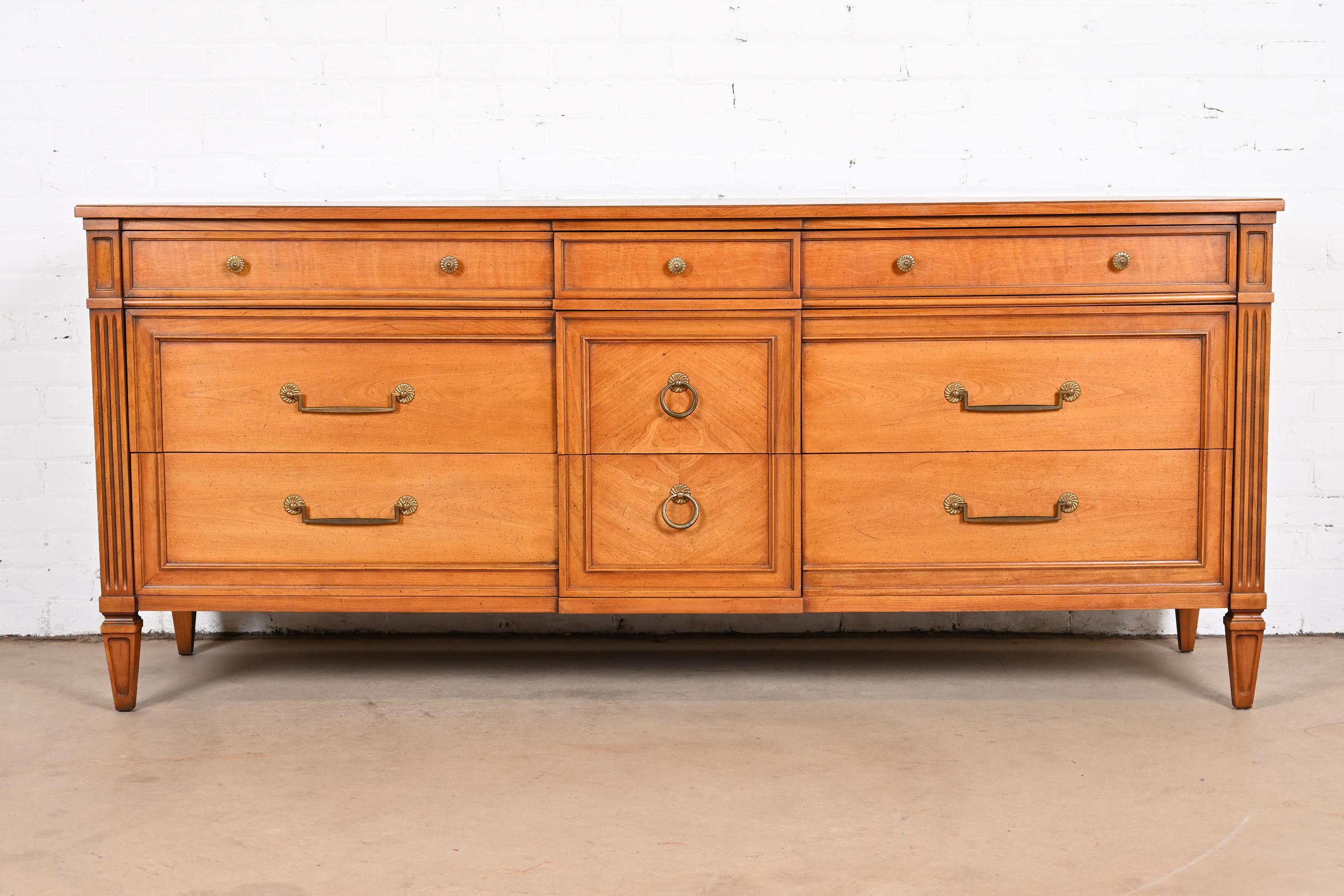 American Henredon French Regency Louis XVI Carved Cherry Wood Long Dresser or Credenza