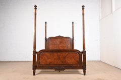 Henredon French Regency Louis XVI Carved Mahogany and Burl Wood Queen Size Bed