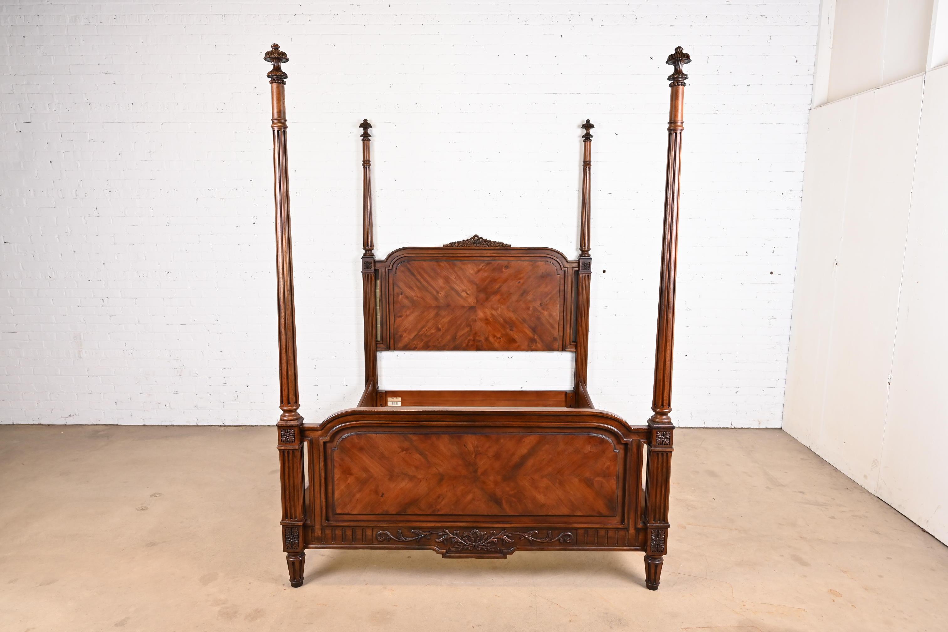 American Henredon French Regency Louis XVI Carved Mahogany and Burl Wood Queen Size Bed