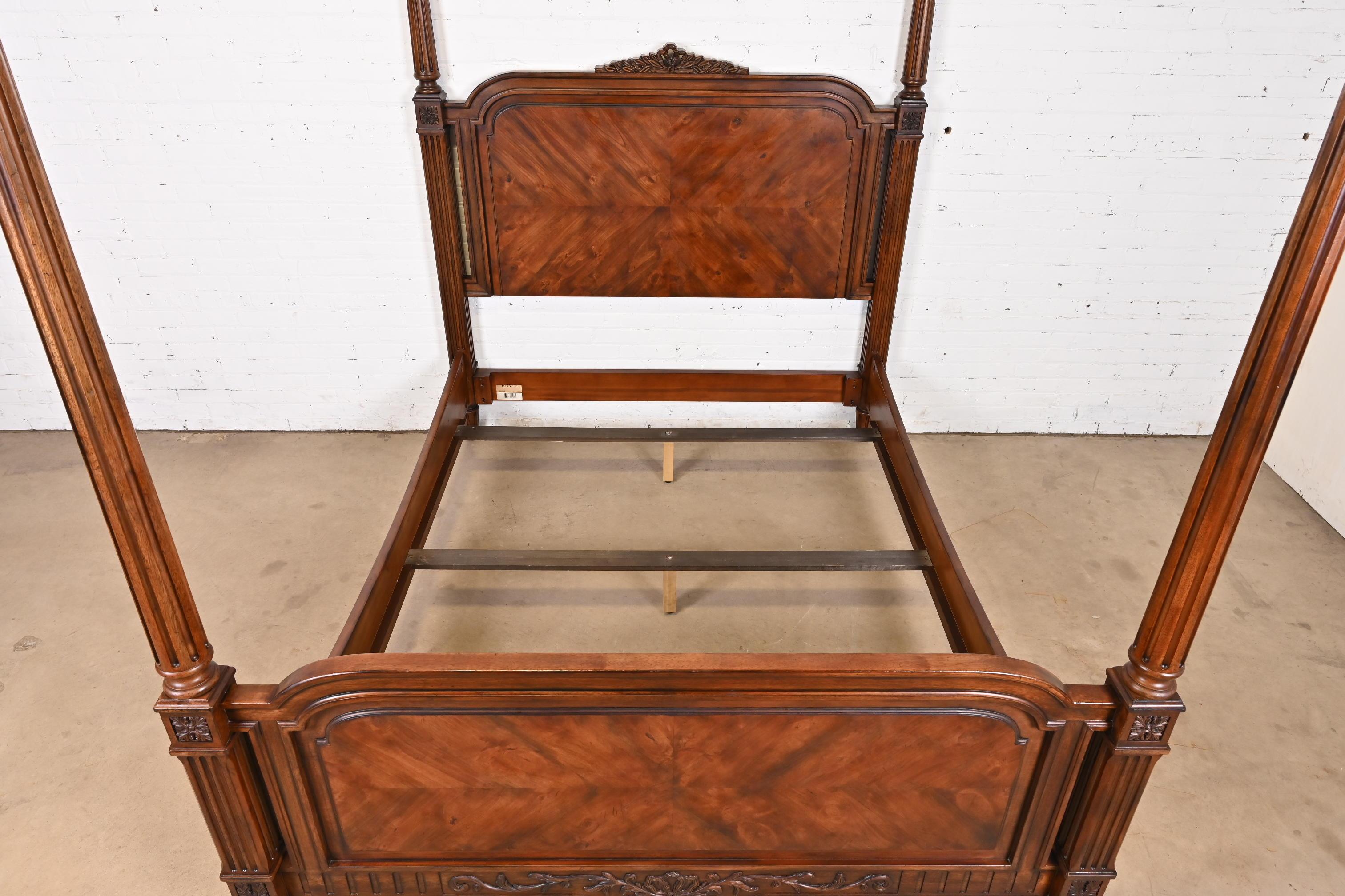 Henredon French Regency Louis XVI Carved Mahogany and Burl Wood Queen Size Bed 1