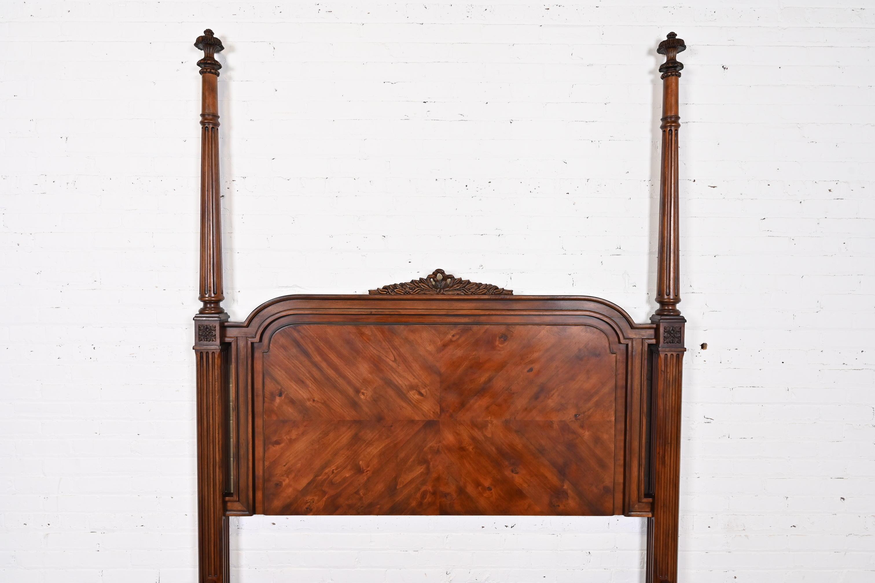 Henredon French Regency Louis XVI Carved Mahogany and Burl Wood Queen Size Bed 2