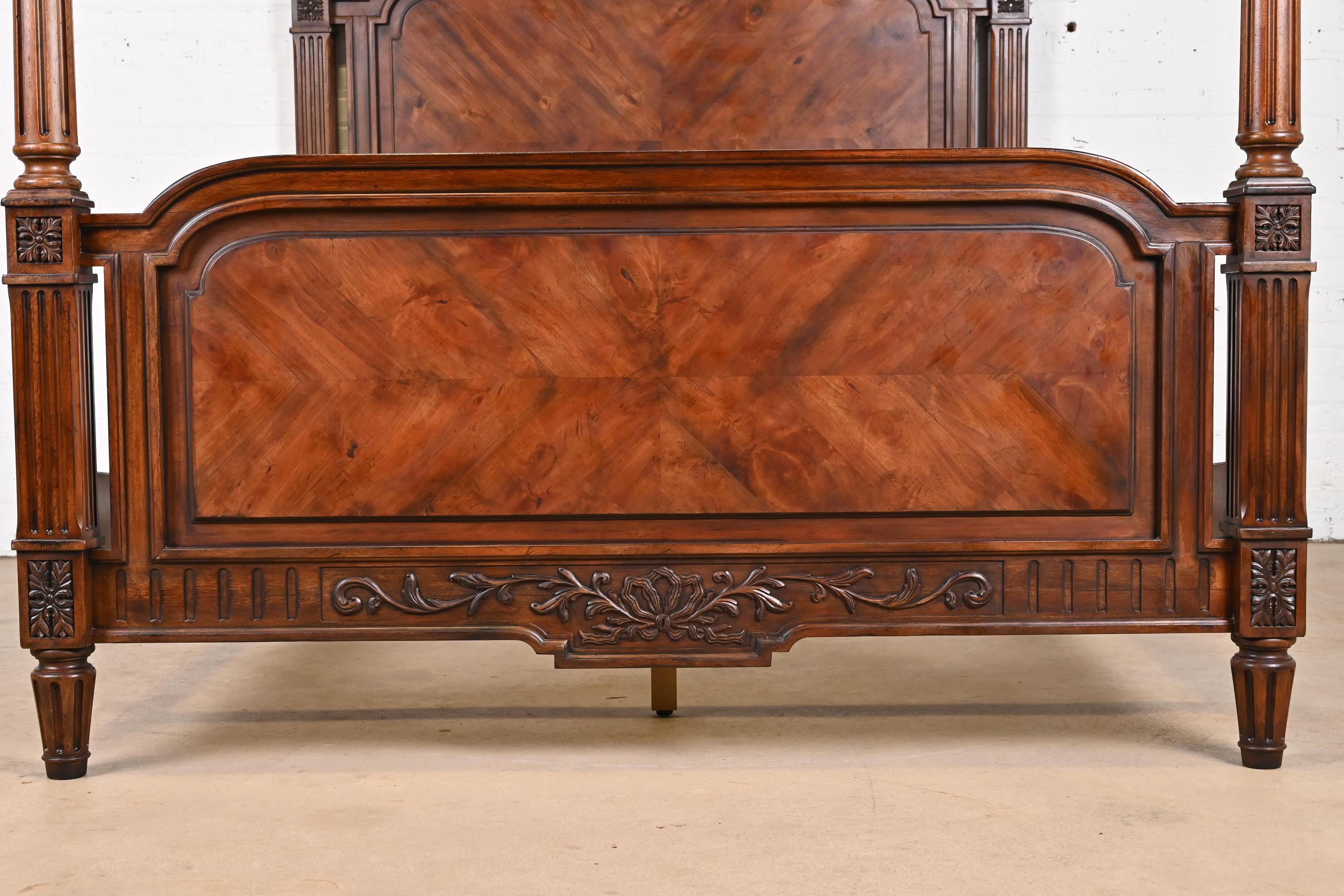 Henredon French Regency Louis XVI Carved Mahogany and Burl Wood Queen Size Bed 3