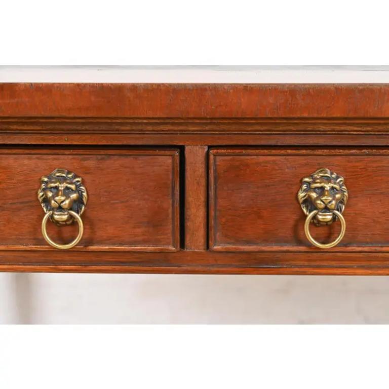 Henredon French Regency Louis XVI Carved Mahogany Leather Top Bureau Plat Desk 1