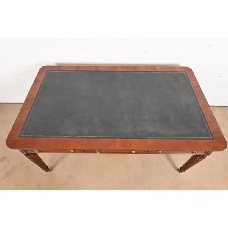 Henredon French Regency Louis XVI Carved Mahogany Leather Top Bureau Plat Desk 2
