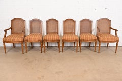 Henredon French Regency Louis XVI Carved Walnut Cane Back Dining Chairs