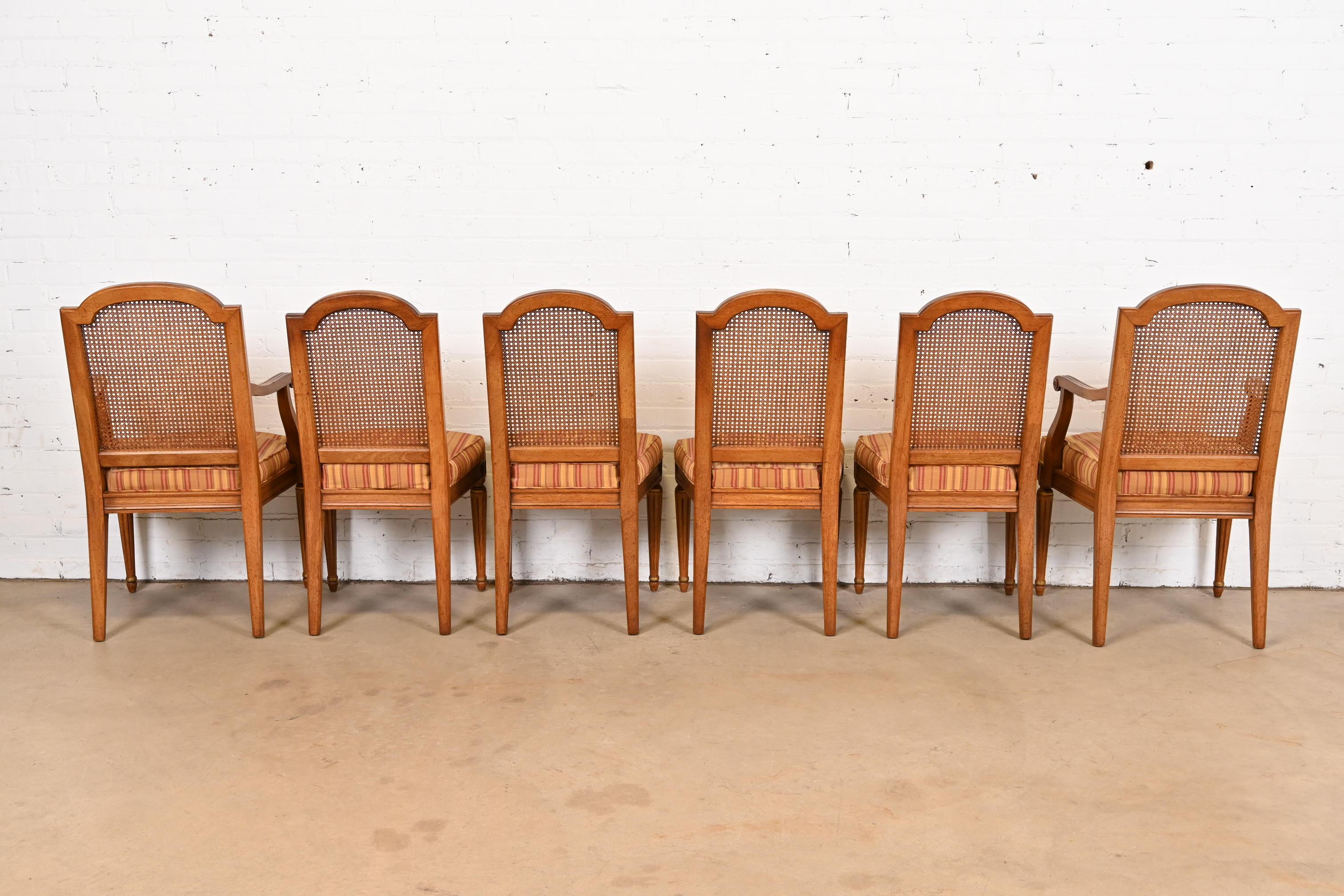 Upholstery Henredon French Regency Louis XVI Carved Walnut Cane Back Dining Chairs