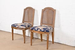 Henredon French Regency Louis XVI Carved Walnut Cane Back Dining Chairs, Pair