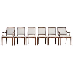 Henredon French Regency Louis XVI Carved Walnut Dining Chairs, Set of Six