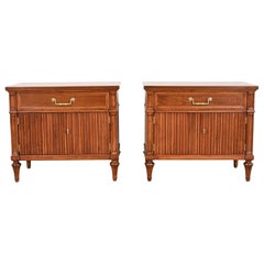 Henredon French Regency Louis XVI Carved Walnut Nightstands, Newly Refinished