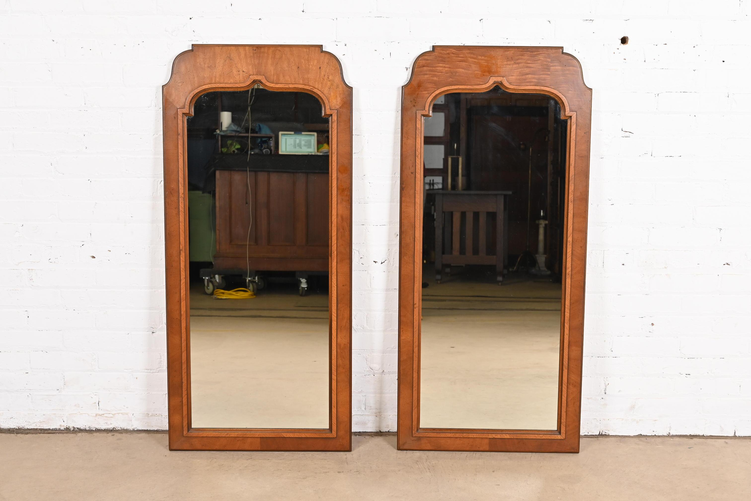 American Henredon French Regency Louis XVI Carved Walnut Tall Wall Mirrors, Pair
