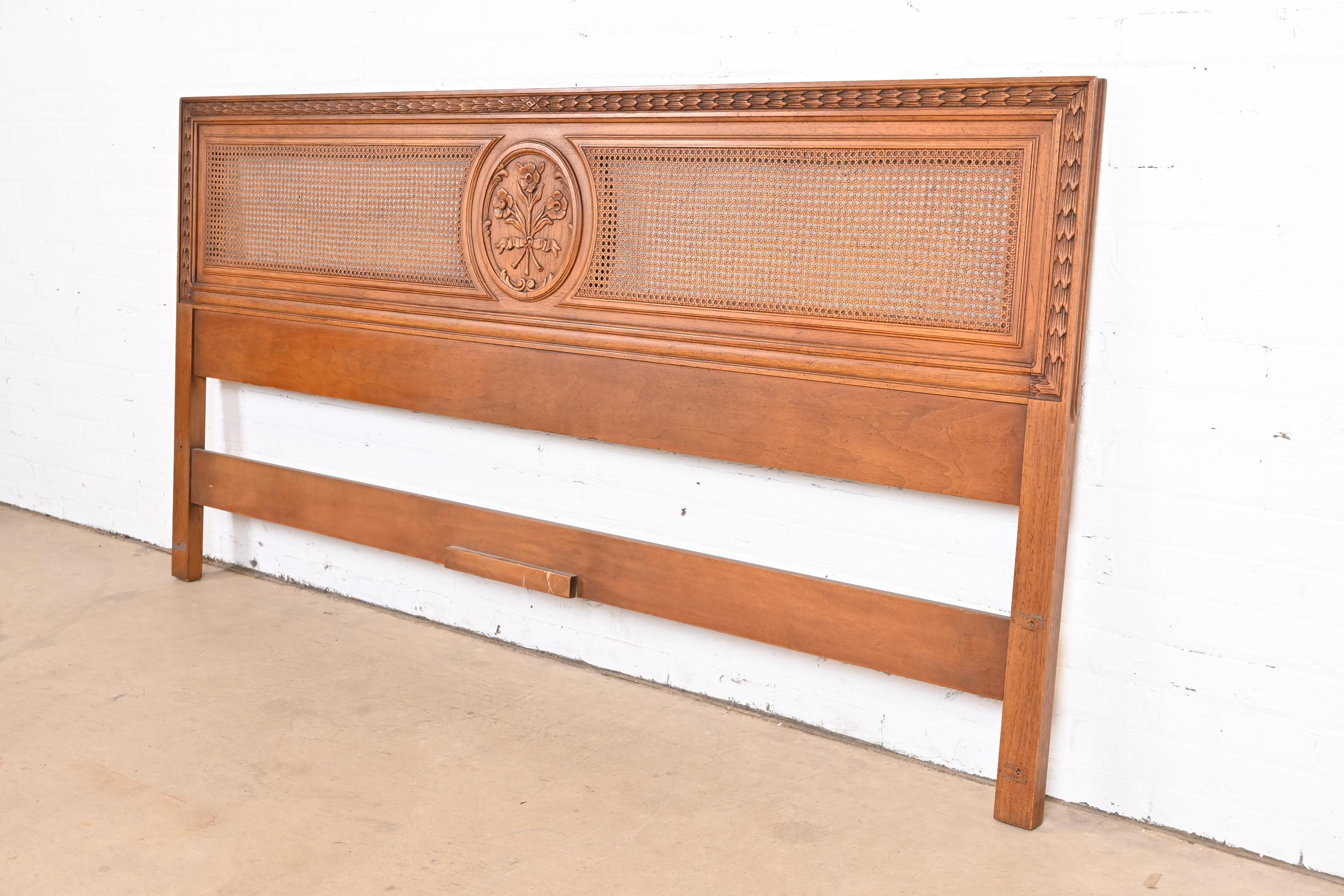 Mid-20th Century Henredon French Regency Louis XVI Cherry Wood and Cane King Size Headboard