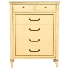 Henredon French Regency Louis XVI Cream Lacquered Highboy Dresser, Circa 1960s