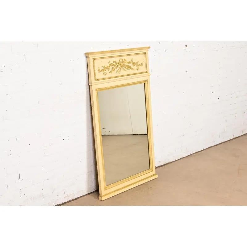 American Henredon French Regency Louis XVI Cream Lacquered Tall Wall Mirror, Circa 1960s For Sale