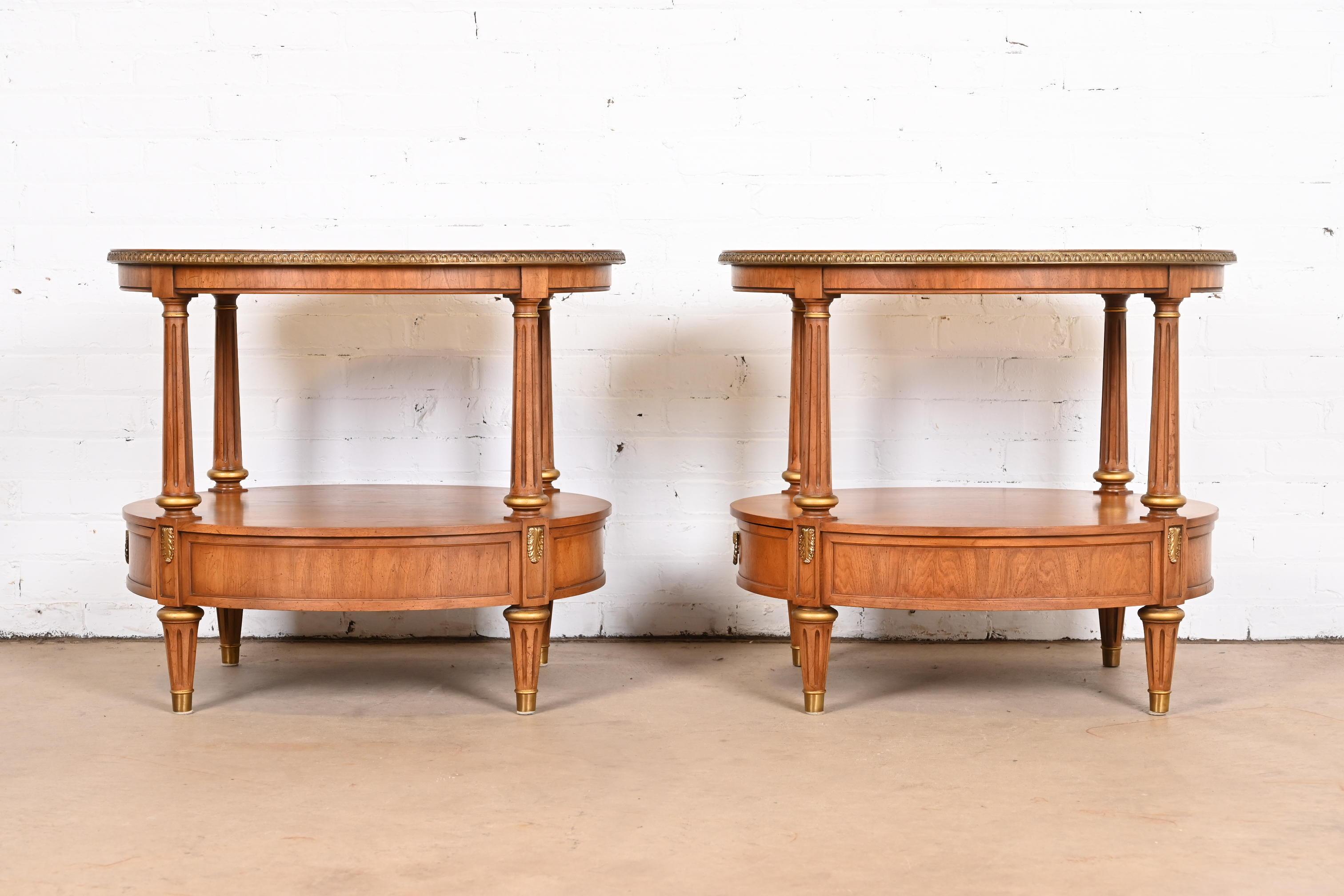 Henredon French Regency Louis XVI Fruitwood and Gold Gilt Nightstands, Pair For Sale 8