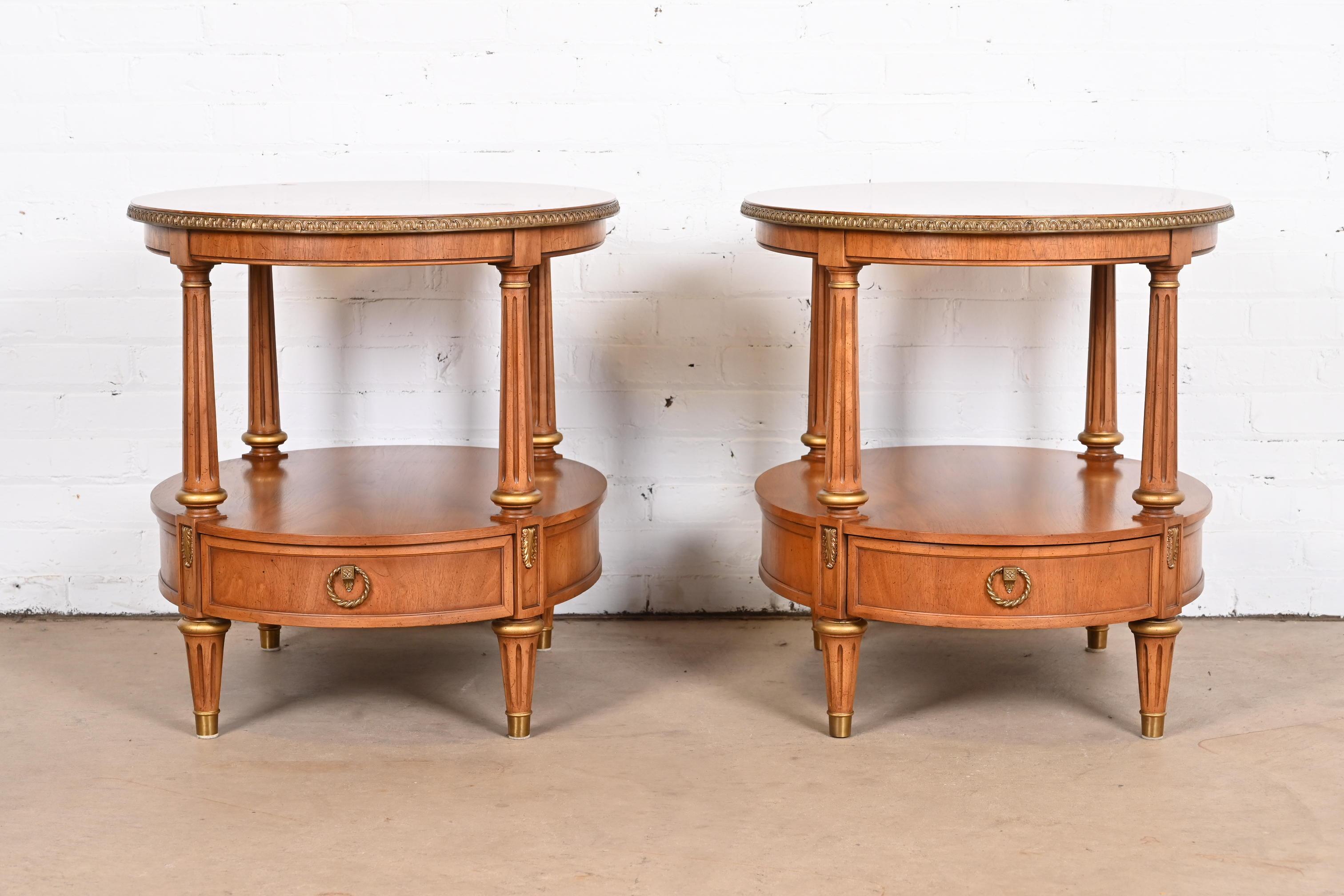Henredon French Regency Louis XVI Fruitwood and Gold Gilt Nightstands, Pair In Good Condition For Sale In South Bend, IN