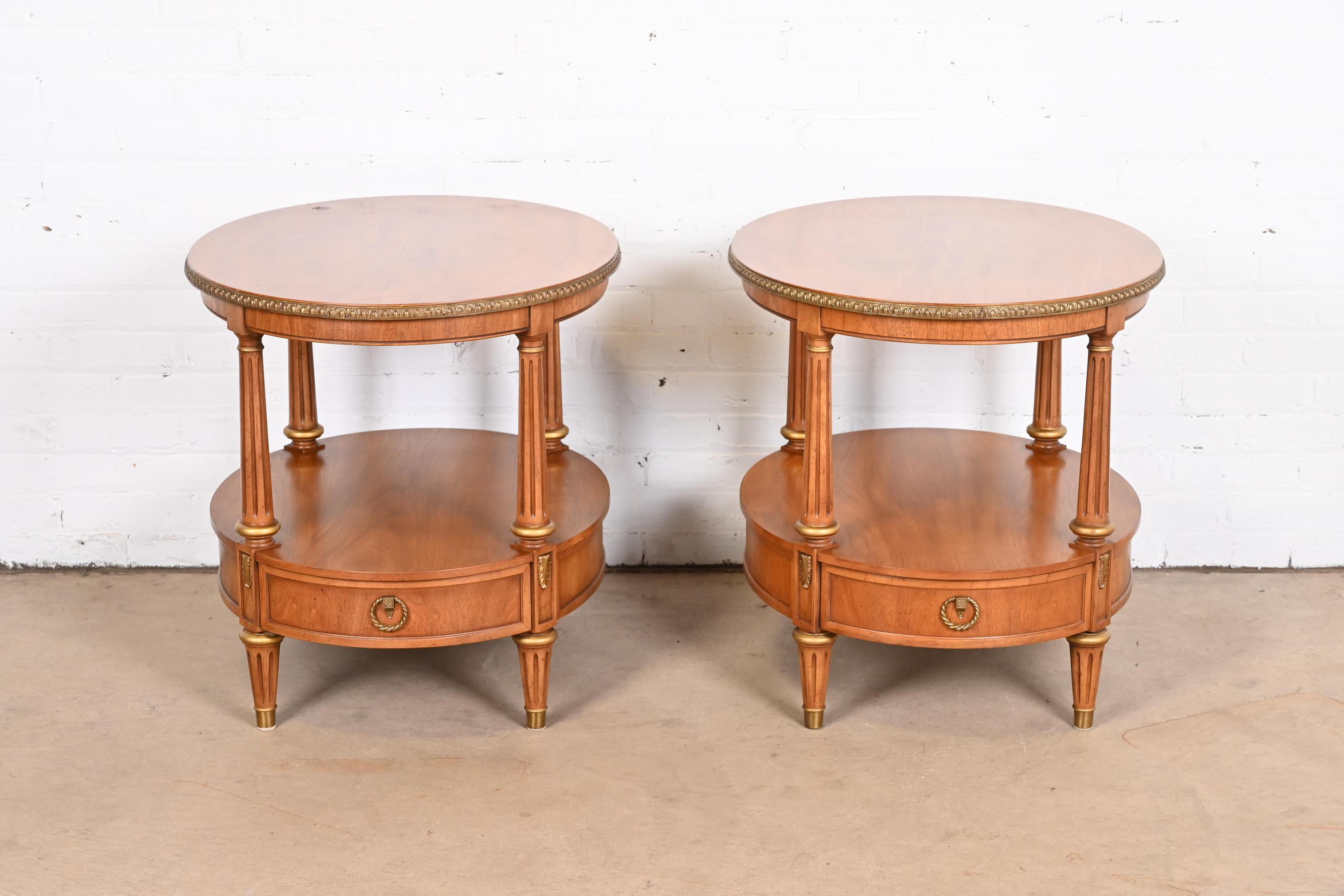 Late 20th Century Henredon French Regency Louis XVI Fruitwood and Gold Gilt Nightstands, Pair For Sale