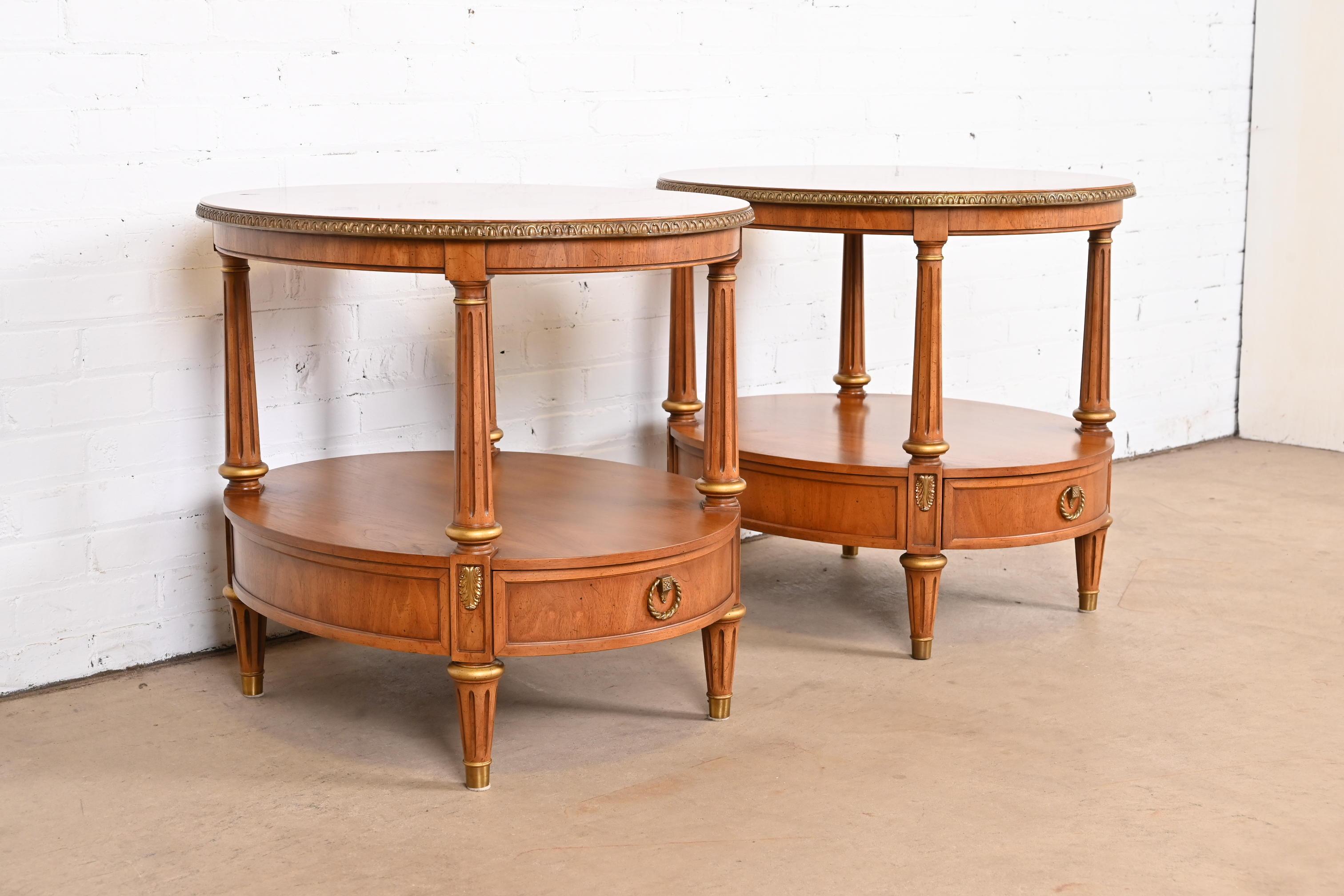 Henredon French Regency Louis XVI Fruitwood and Gold Gilt Nightstands, Pair For Sale 1